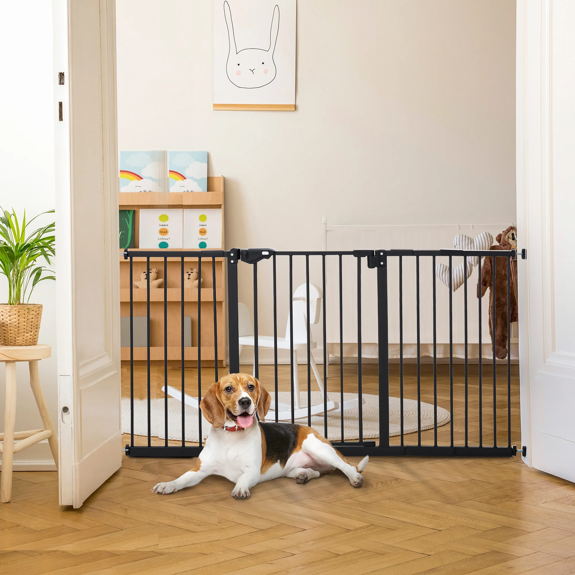Pawhut Barrera De Seguridad Extensible Para Puertas 74-147,5x76,2 Cm Negro - Image 5