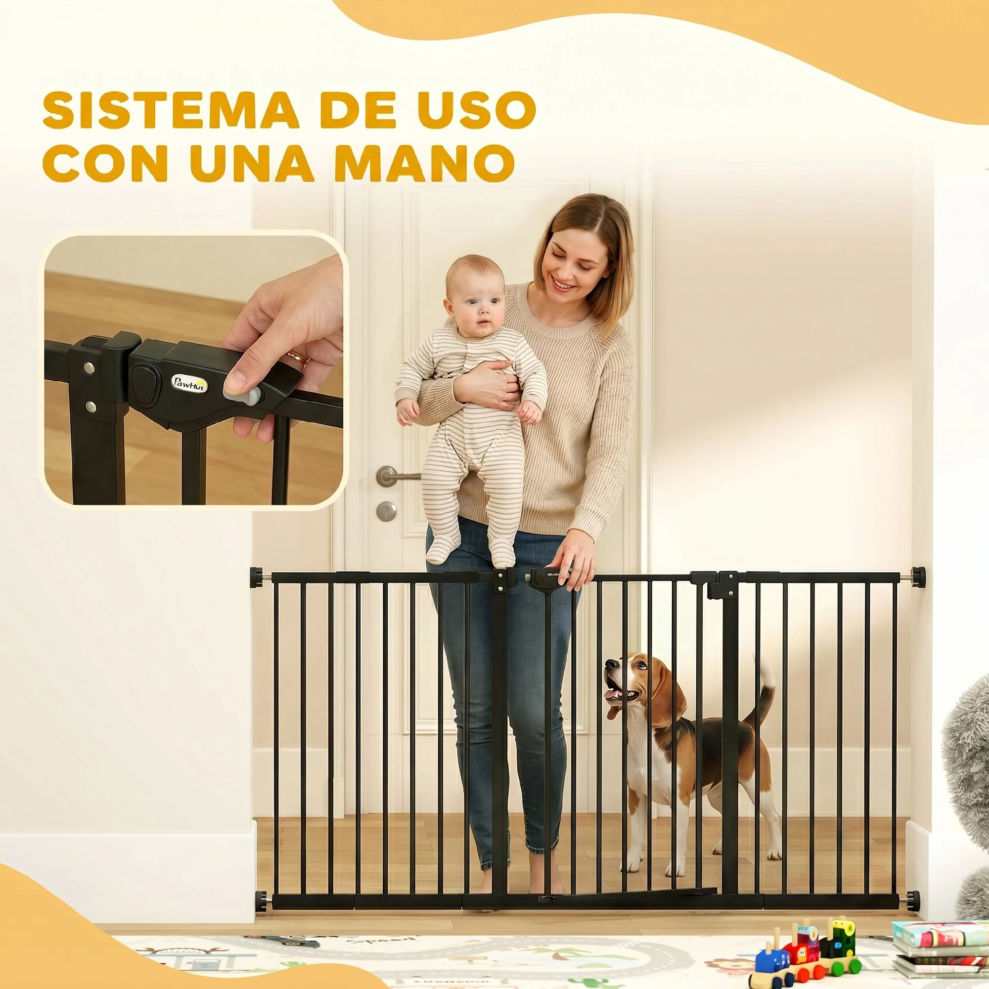Pawhut Barrera De Seguridad Extensible Para Puertas 74-147,5x76,2 Cm Negro - Image 6