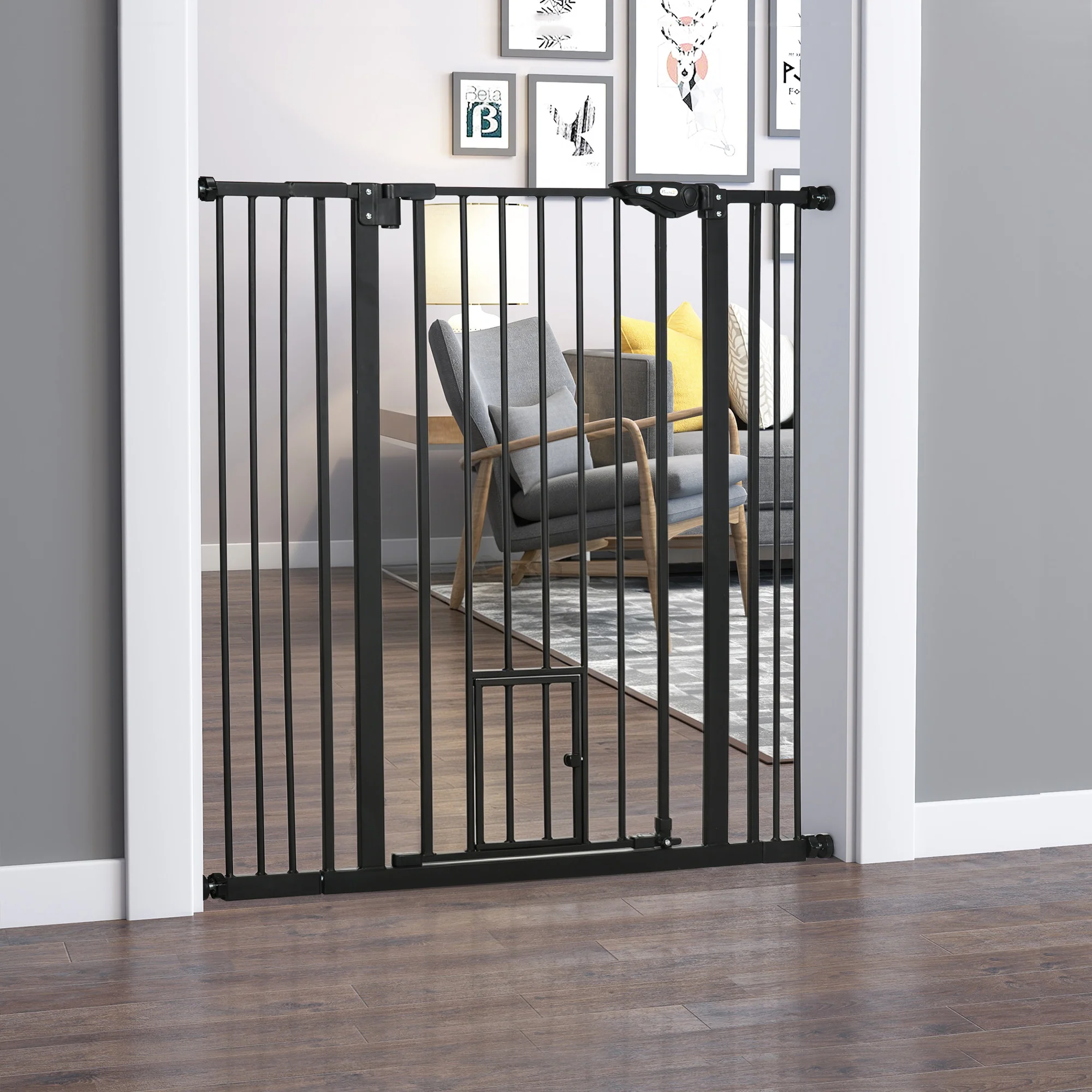 Pawhut Barrera De Seguridad Para Perros Con 1 Puerta 74-101x104,1 Cm Negro - Image 2
