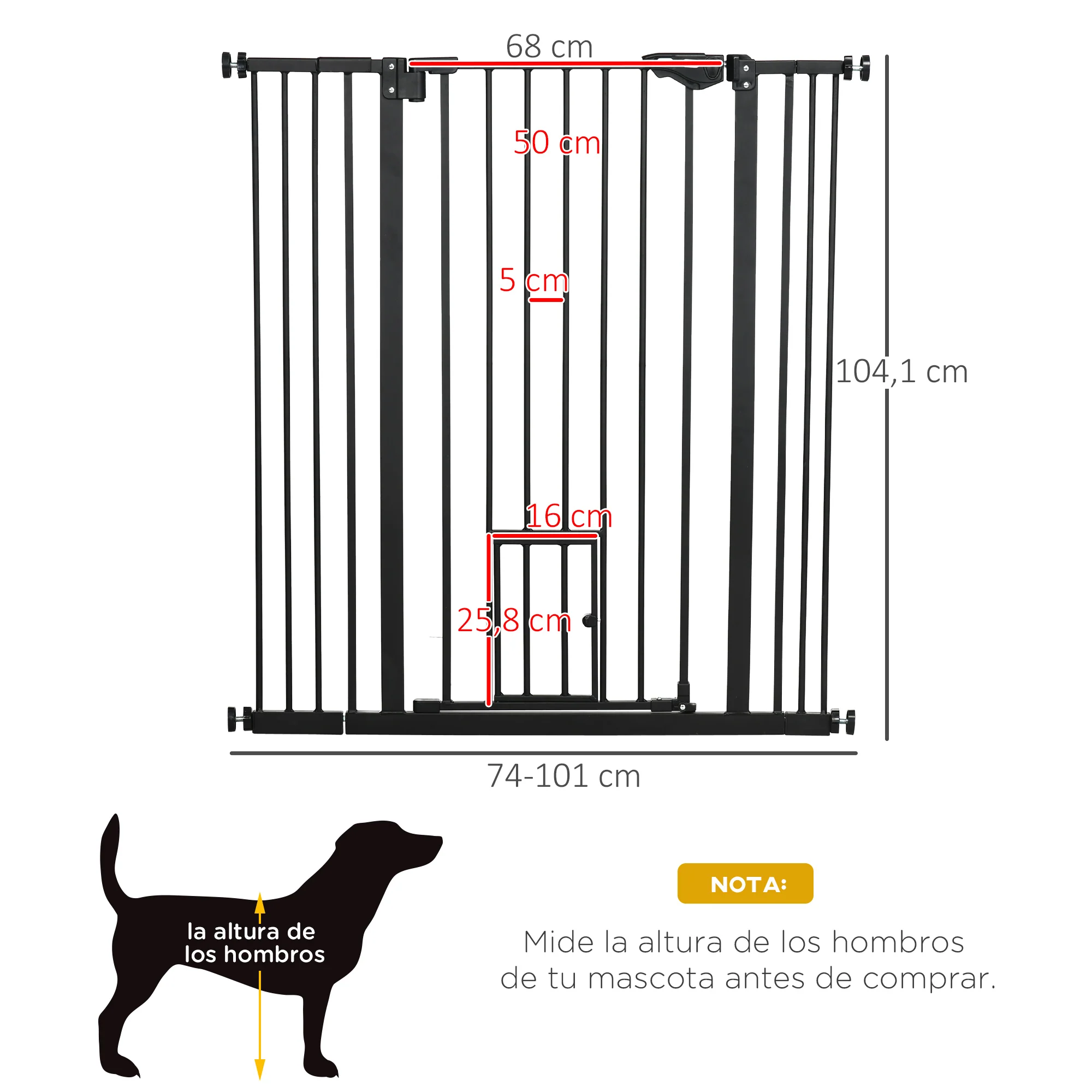 Pawhut Barrera De Seguridad Para Perros Con 1 Puerta 74-101x104,1 Cm Negro - Image 3