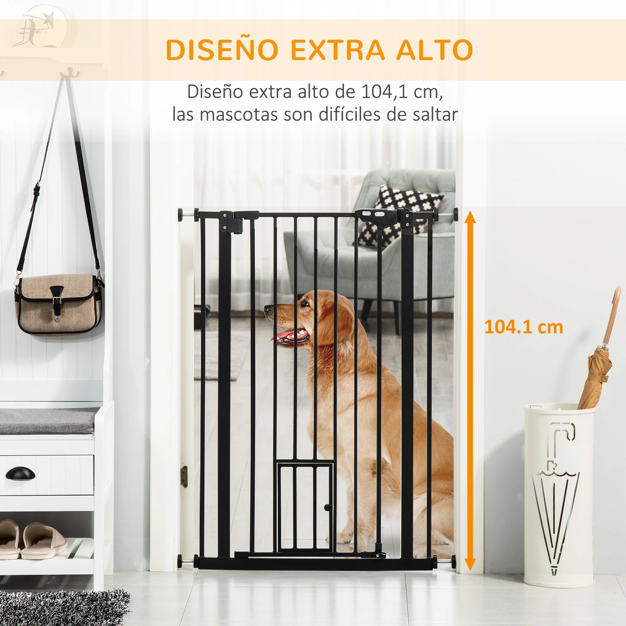 Pawhut Barrera De Seguridad Para Perros Con 1 Puerta 74-101x104,1 Cm Negro - Image 4