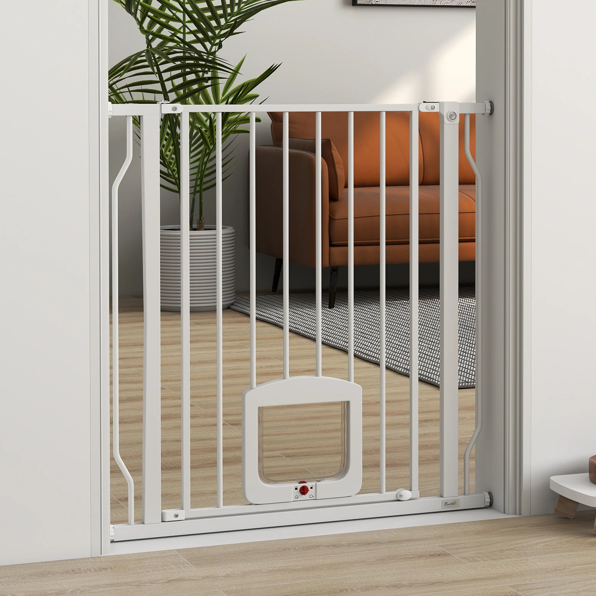 Pawhut Barrera De Seguridad Para Perros Para Escaleras Y Puertas 75-85 Cm Blanco - Image 5