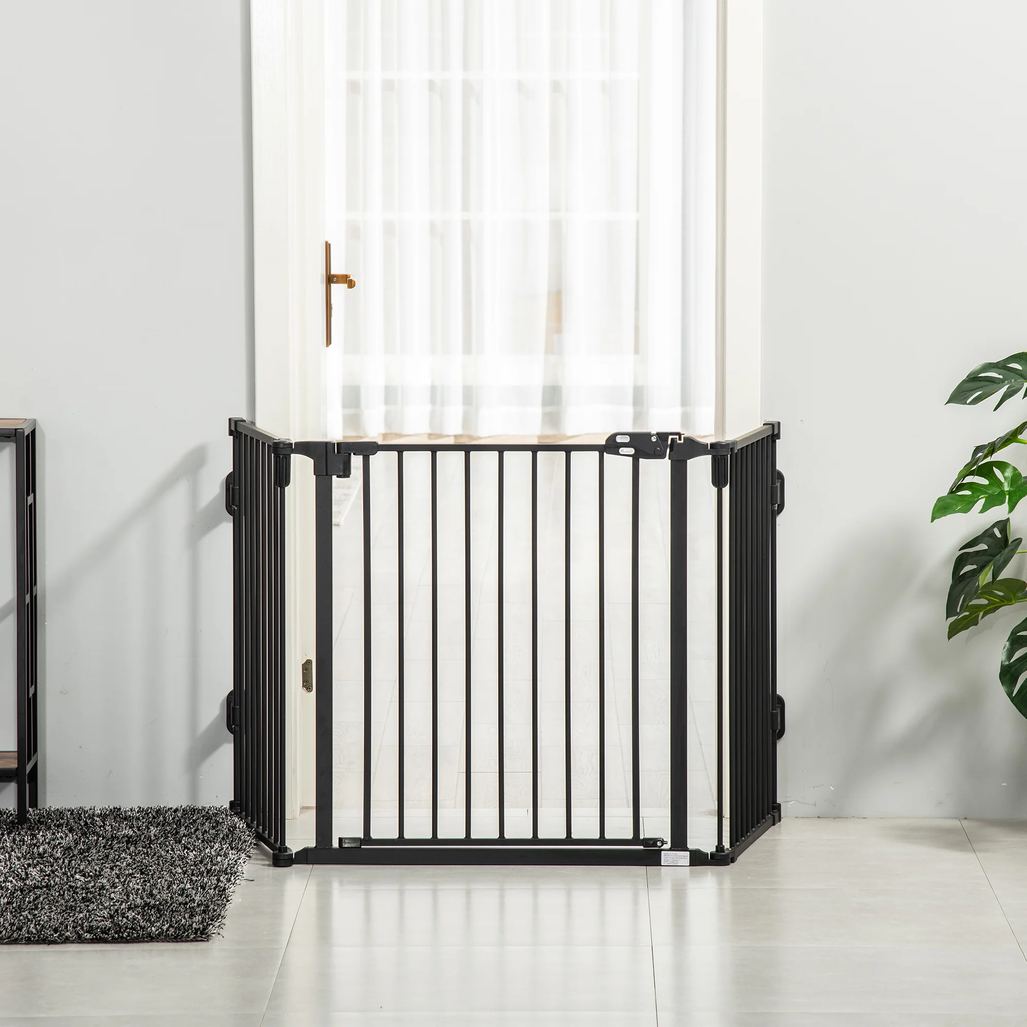 Pawhut Barrera De Seguridad Para Perros Plegable 202,5 Cm Con Auto Cierre Negro - Image 2