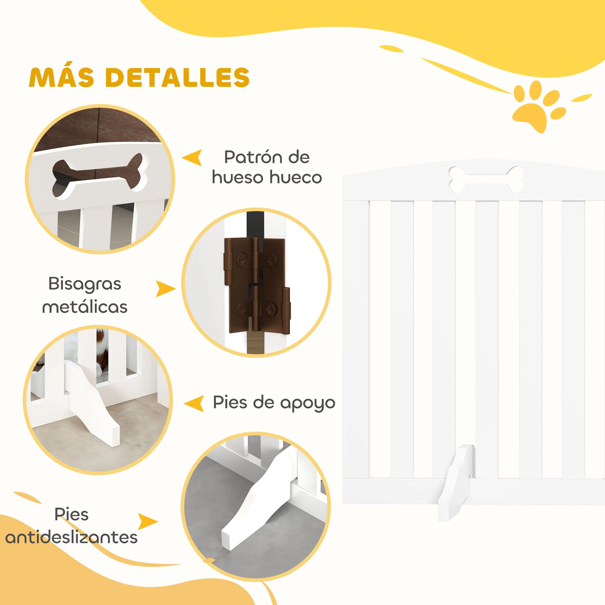 Pawhut Barrera De Seguridad Para Perros Plegable Con Pies Extraíbles Blanco - Image 6