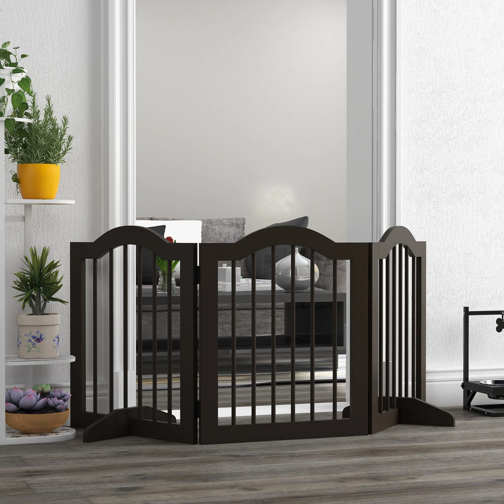 Pawhut Barrera De Seguridad Plegable De Perros Pequeños 154,5x29,5x61 Cm Café - Image 2