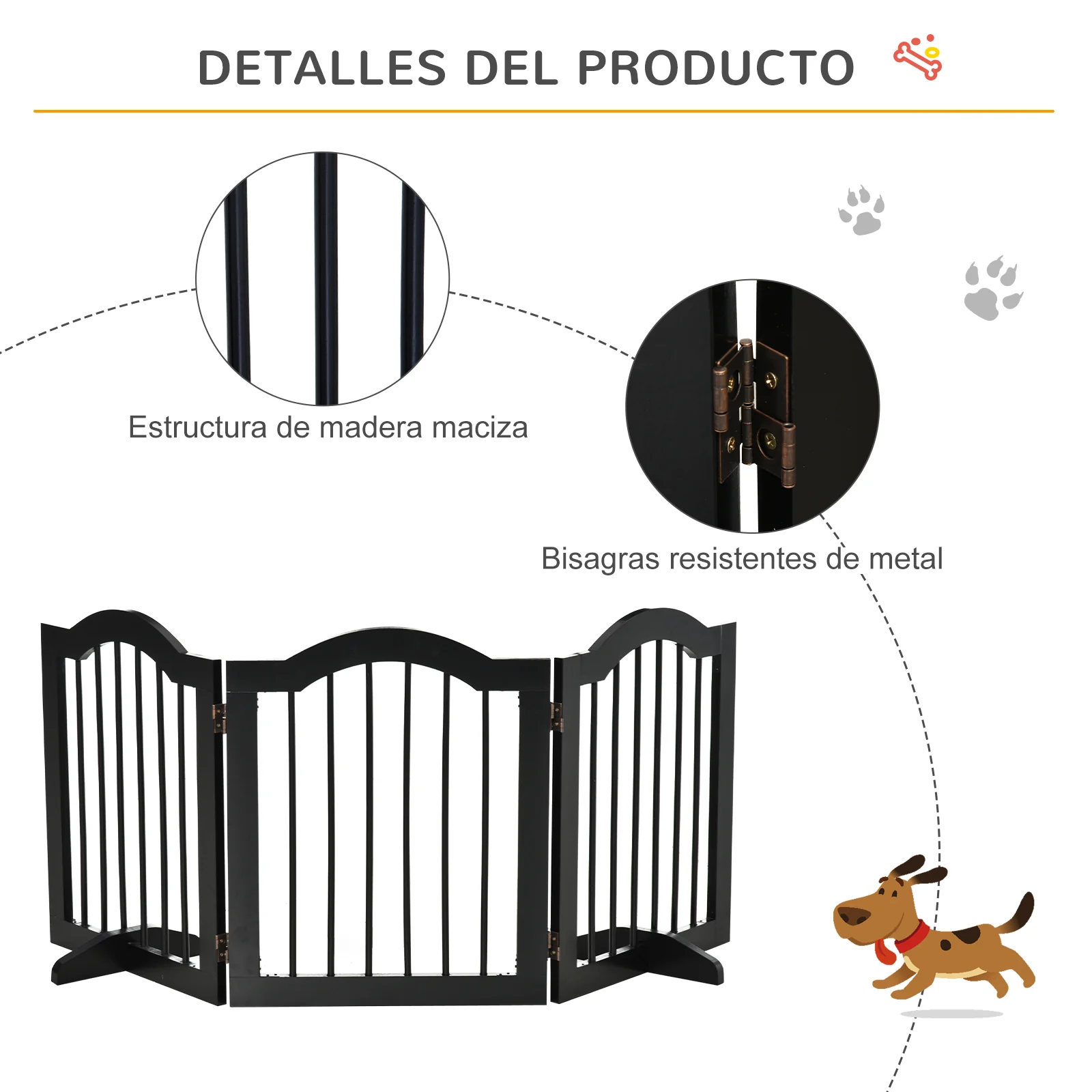 Pawhut Barrera De Seguridad Plegable De Perros Pequeños 154,5x29,5x61 Cm Negro - Image 6
