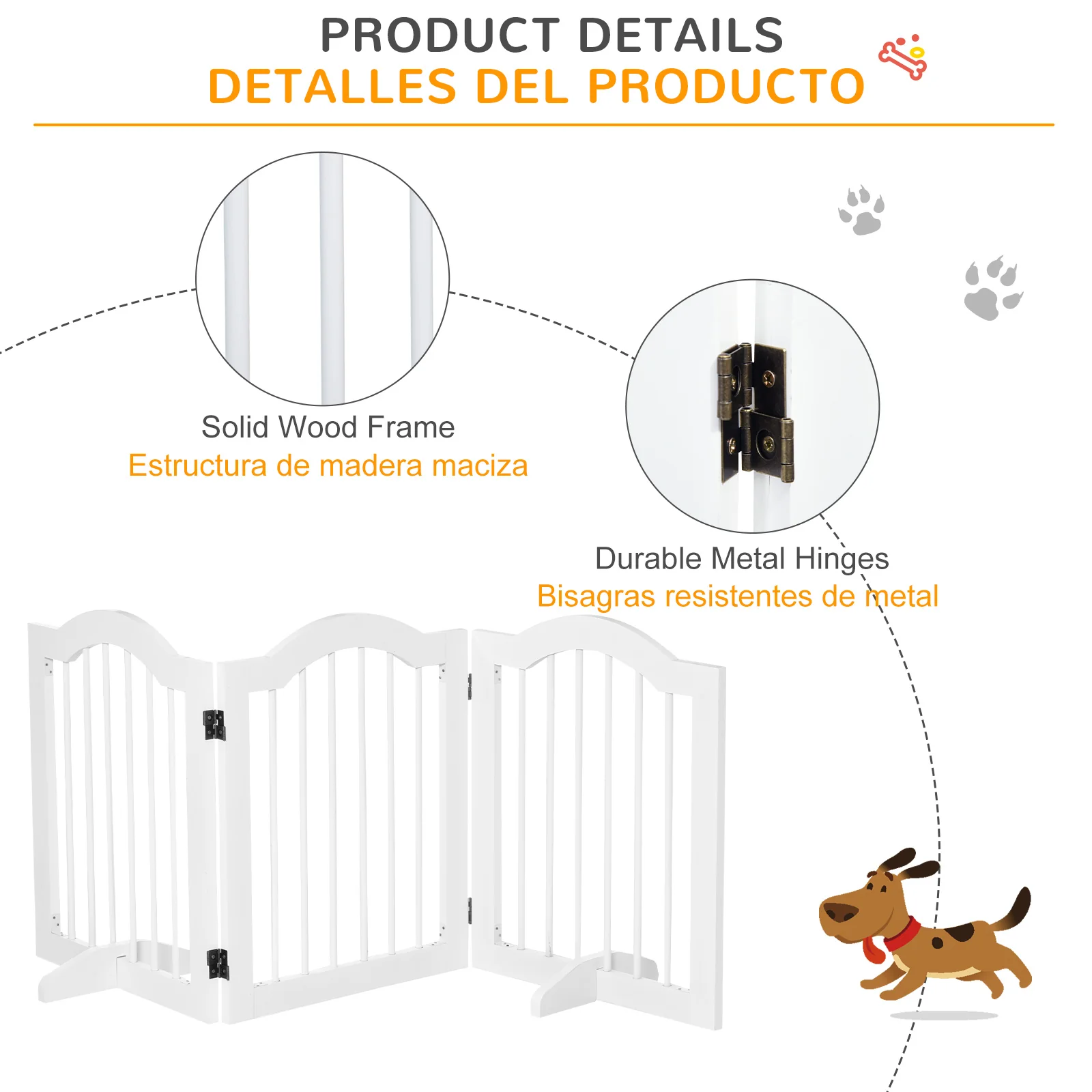 Pawhut Barrera De Seguridad Plegable De Perros Pequeños Con 2 Soportes - Image 6