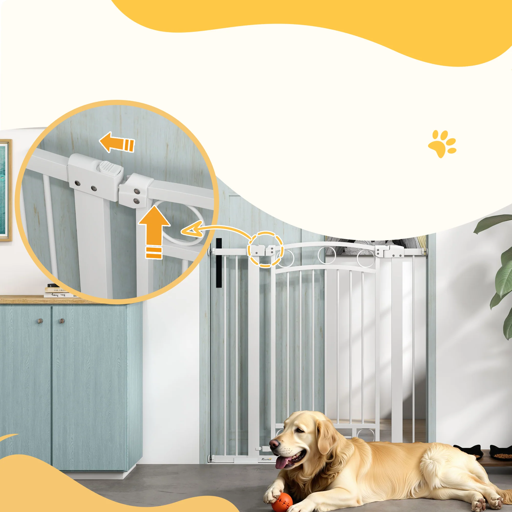 Pawhut Barrera Para Perros Con Ancho Ajustable 76-104 Cm 2 Extensiones Blanco - Image 4