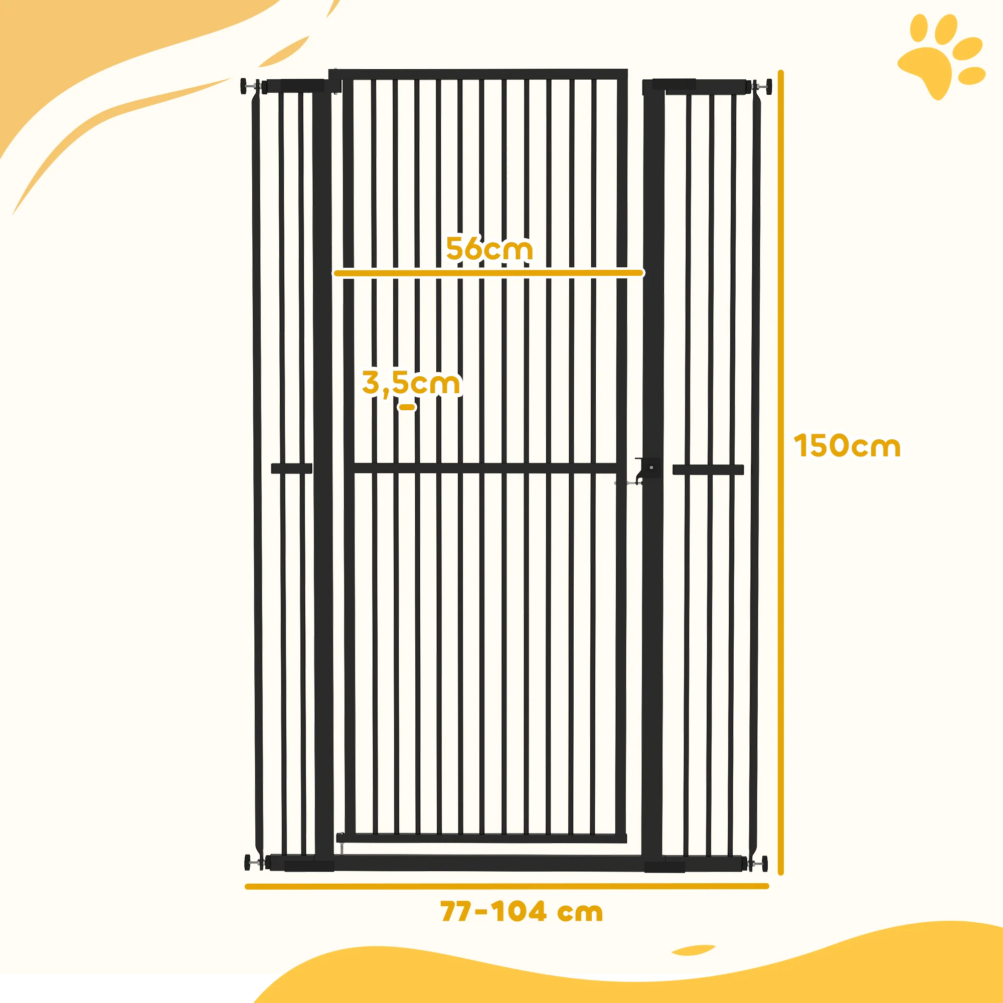 Pawhut Barrera Para Perros Con Ancho Ajustable 77-104 Cm Con Extensiones Negro - Image 3