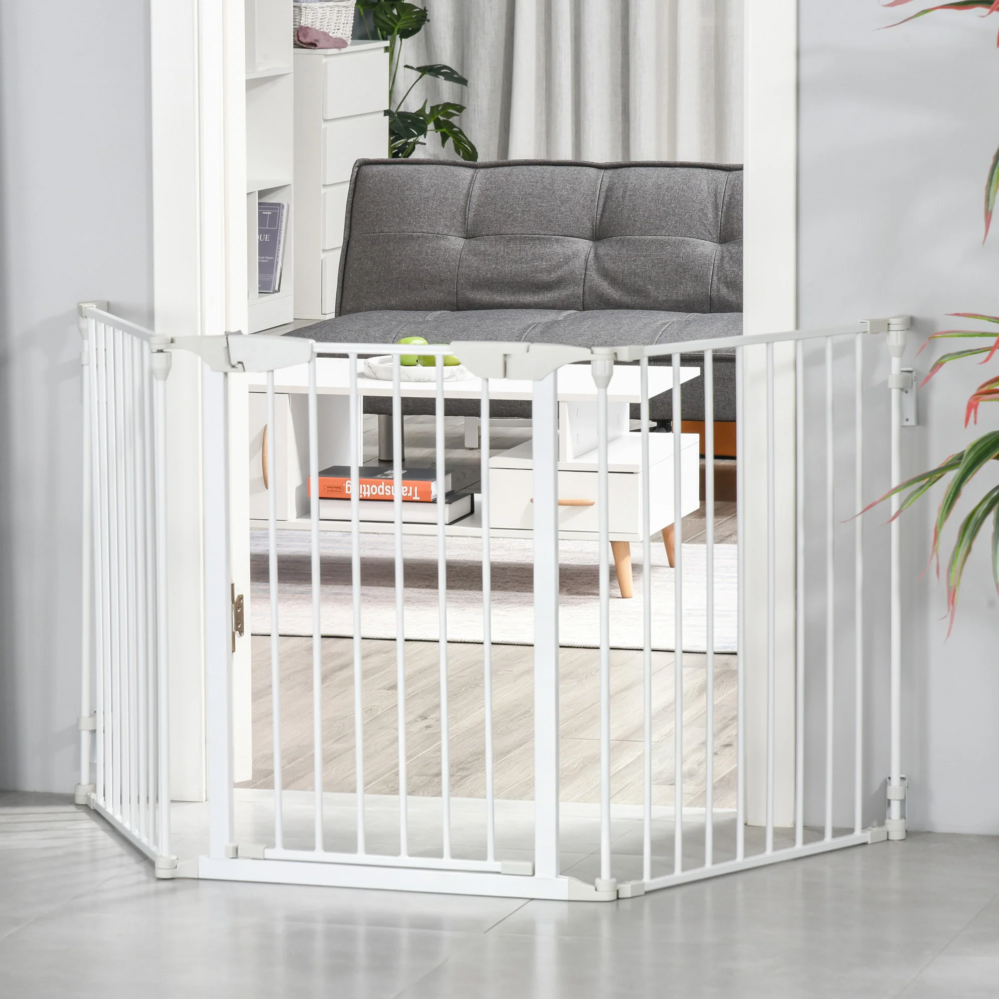 Pawhut Barrera Para Perros Plegable De 3 Paneles Con Cierre Inteligente Blanco - Image 2