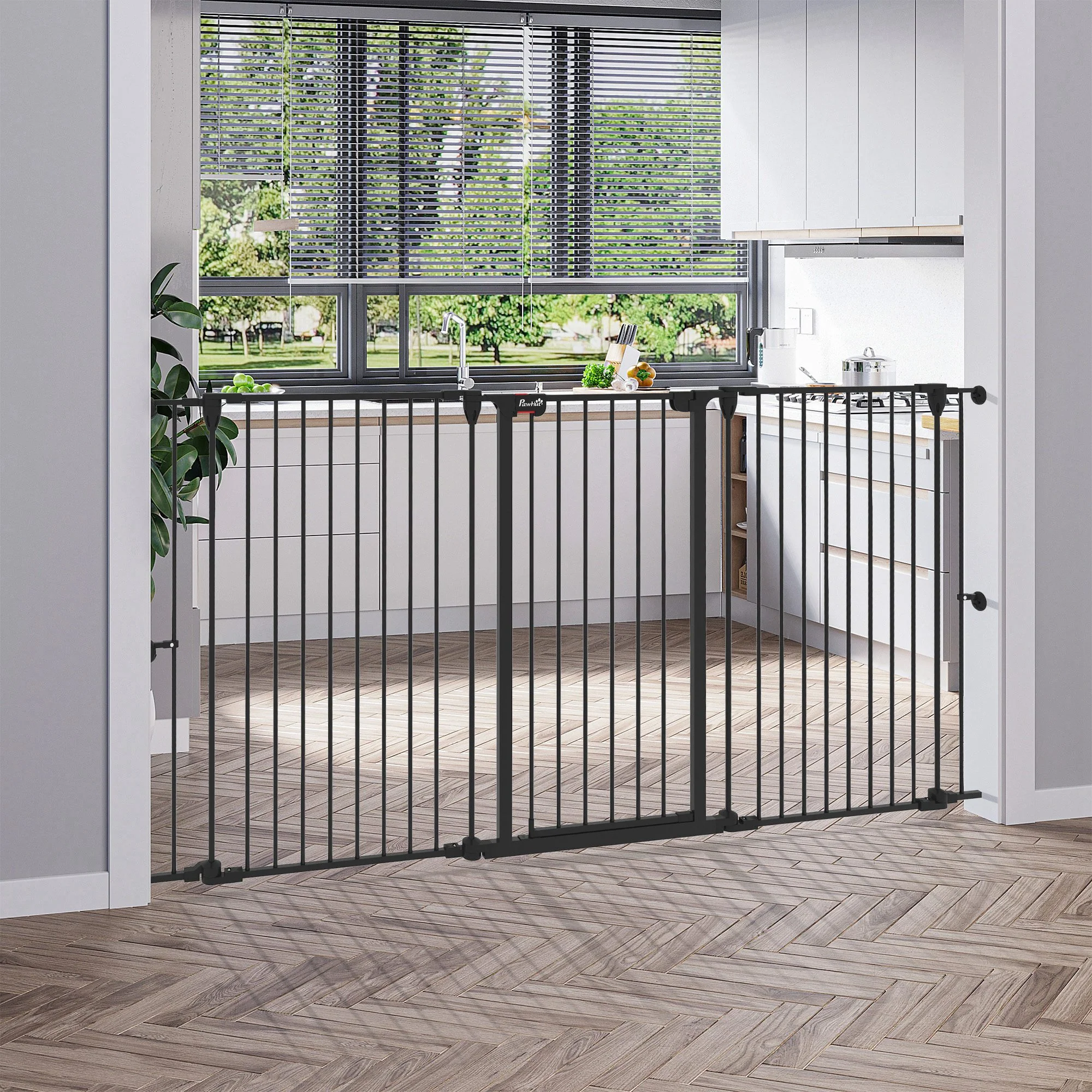Pawhut Barrera Para Perros Plegable De Acero Con 3 Paneles 206x90cm Negro - Image 2