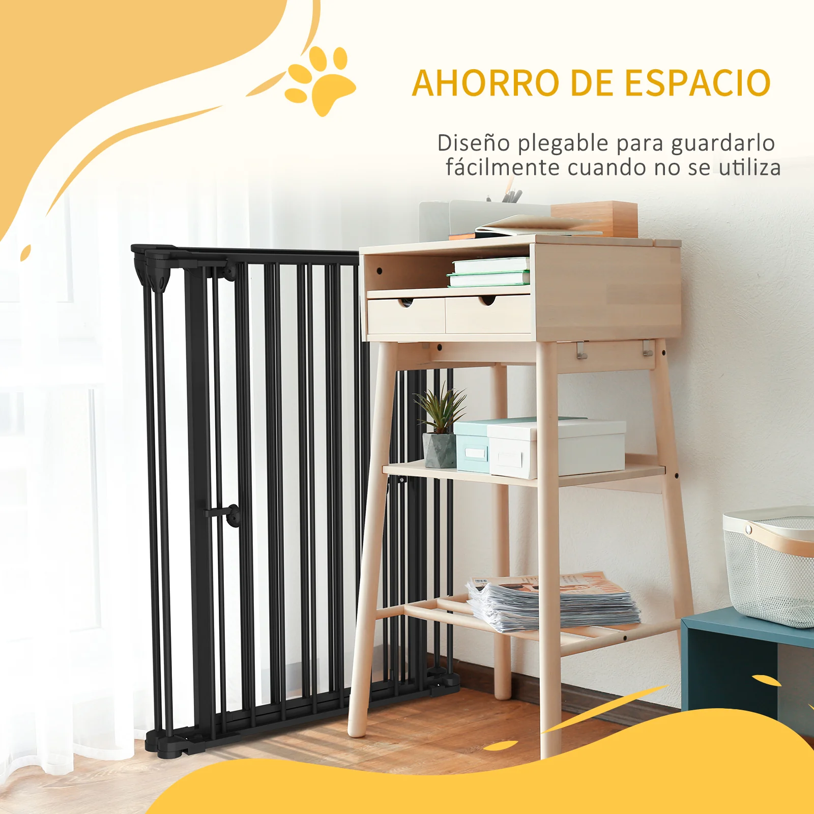 Pawhut Barrera Para Perros Plegable De Acero Con 3 Paneles 206x90cm Negro - Image 6