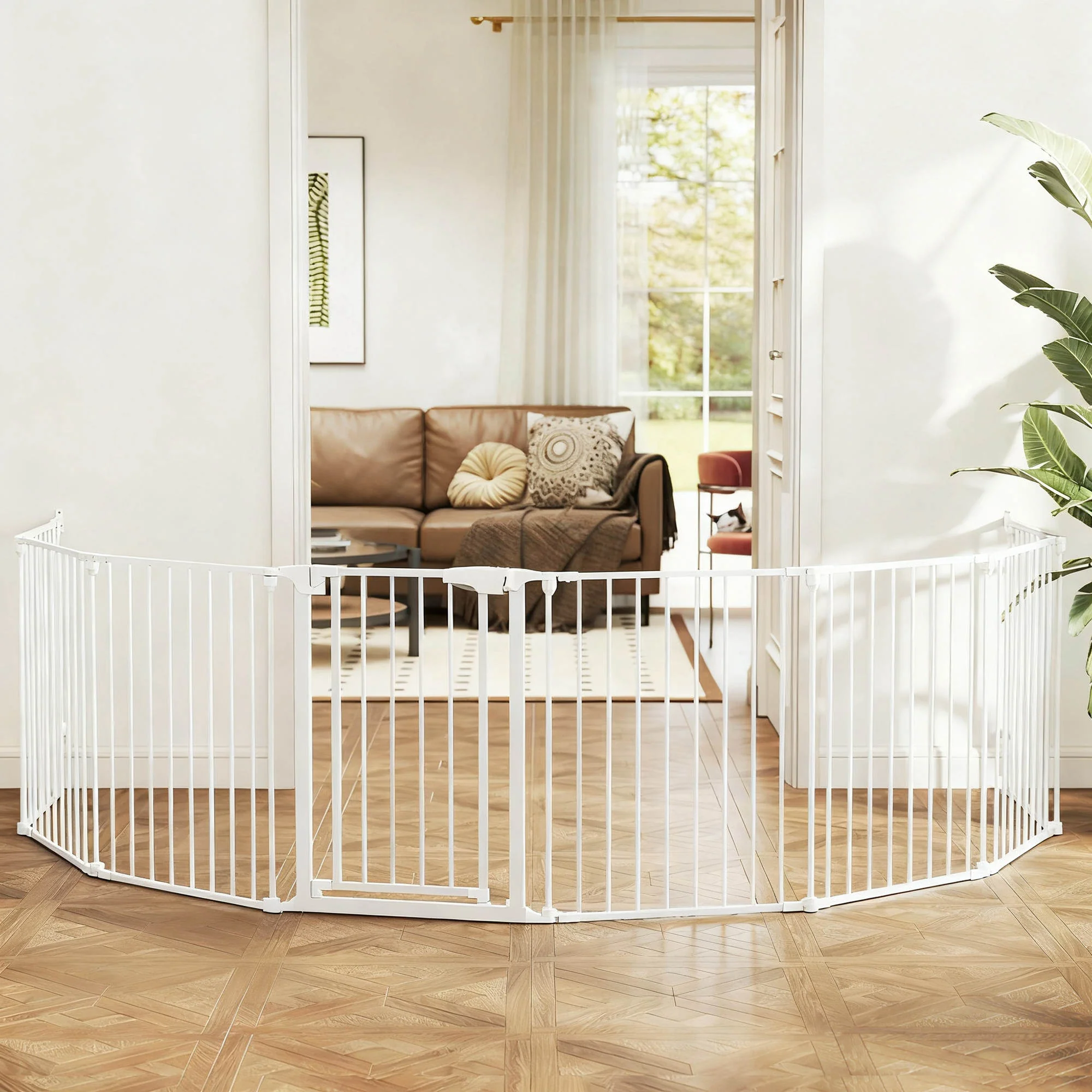 Pawhut Barrera Para Perros Plegable Puerta Con Cierre Doble Blanco - Image 2