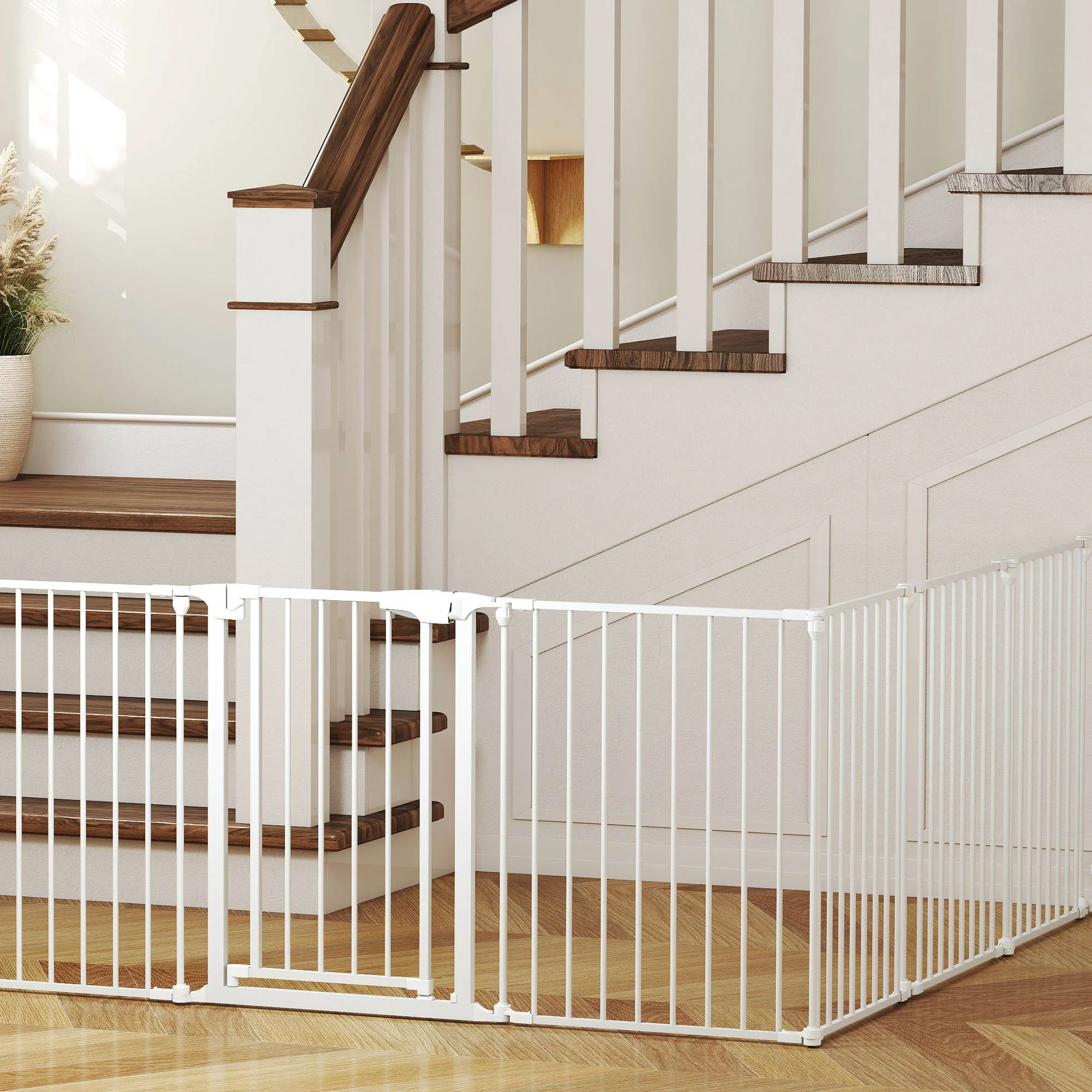 Pawhut Barrera Para Perros Plegable Puerta Con Cierre Doble Blanco - Image 4