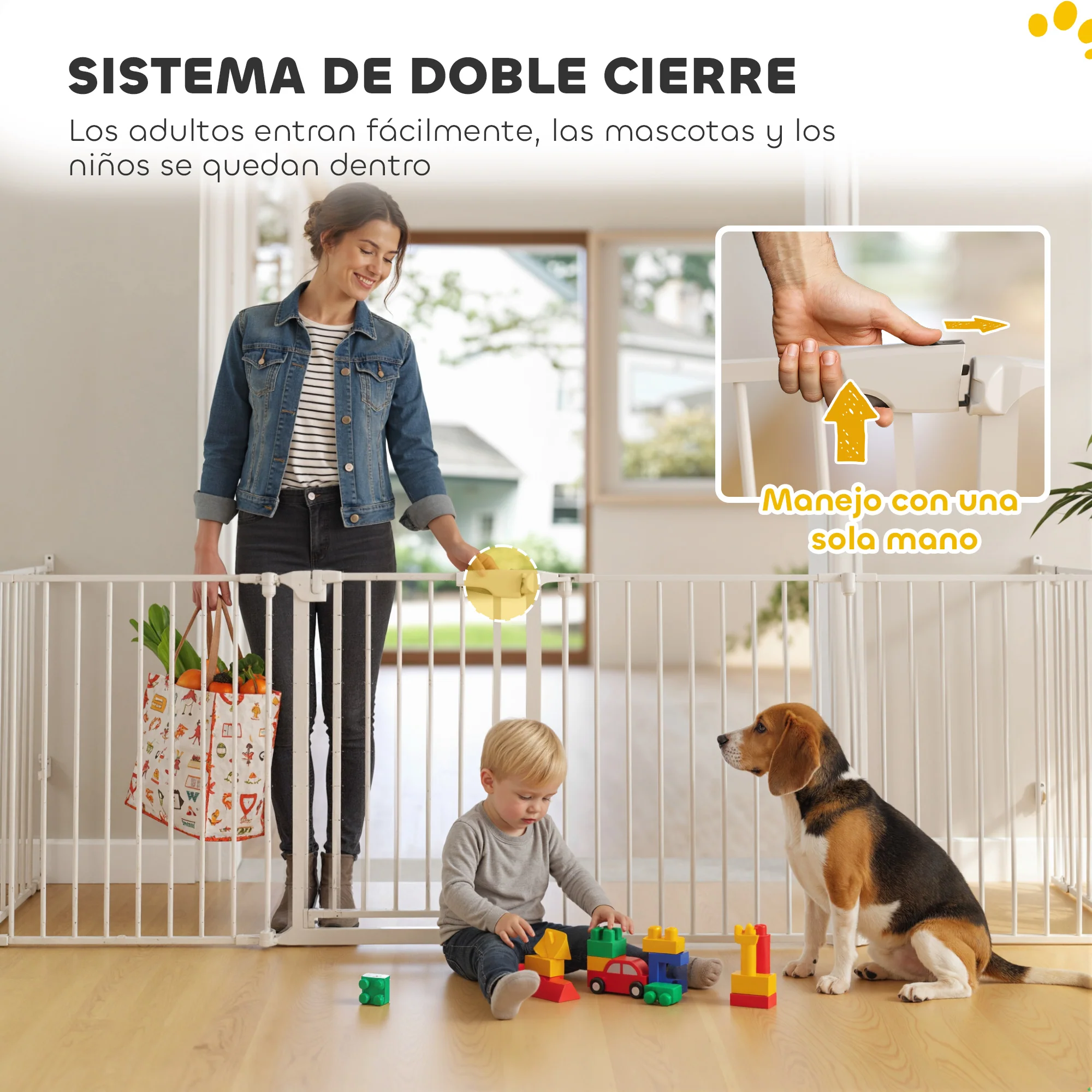 Pawhut Barrera Para Perros Plegable Puerta Con Cierre Doble Blanco - Image 6