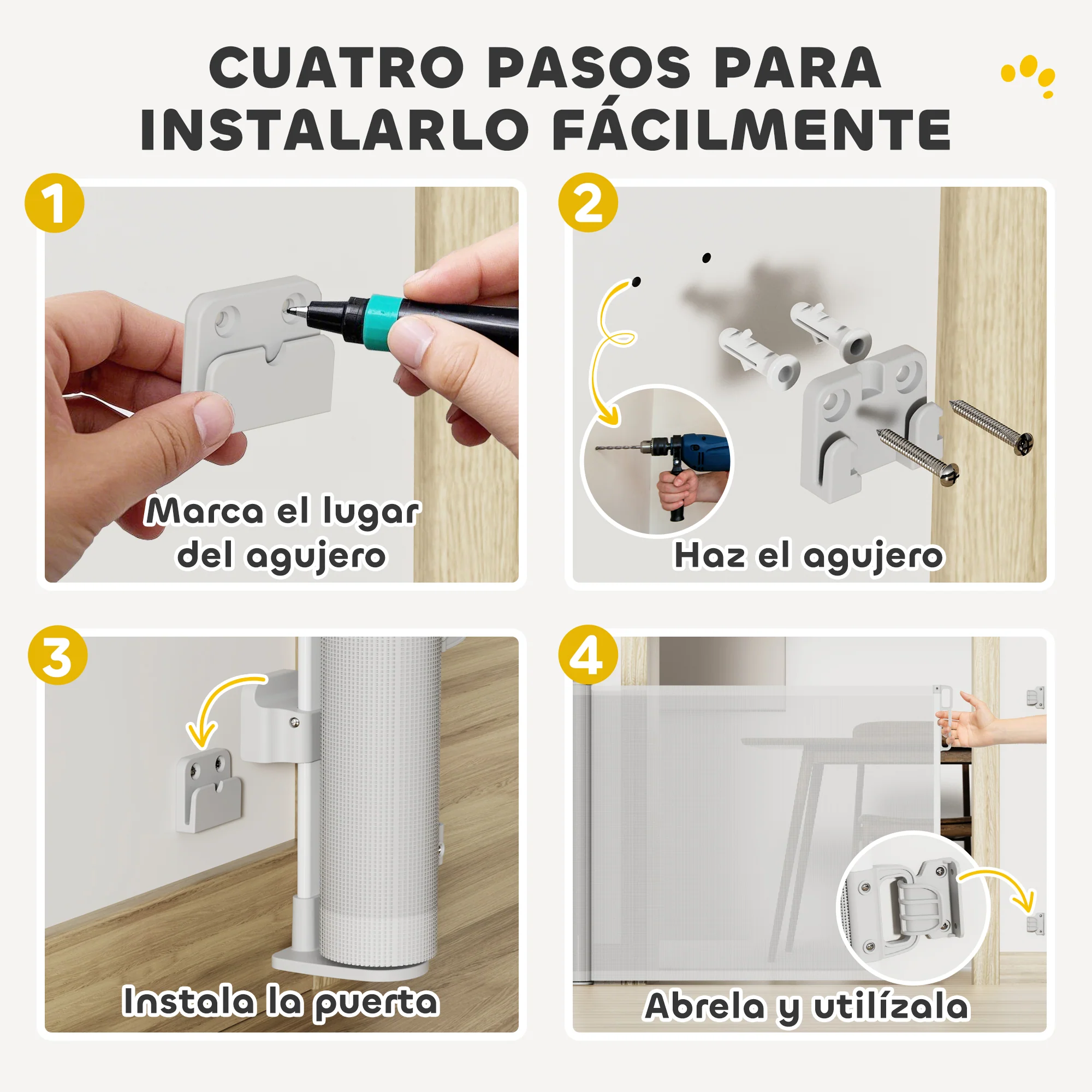 Pawhut Barrera Para Perros Retráctil 0-140 Cm Con Interruptor De Cierre Gris - Image 6