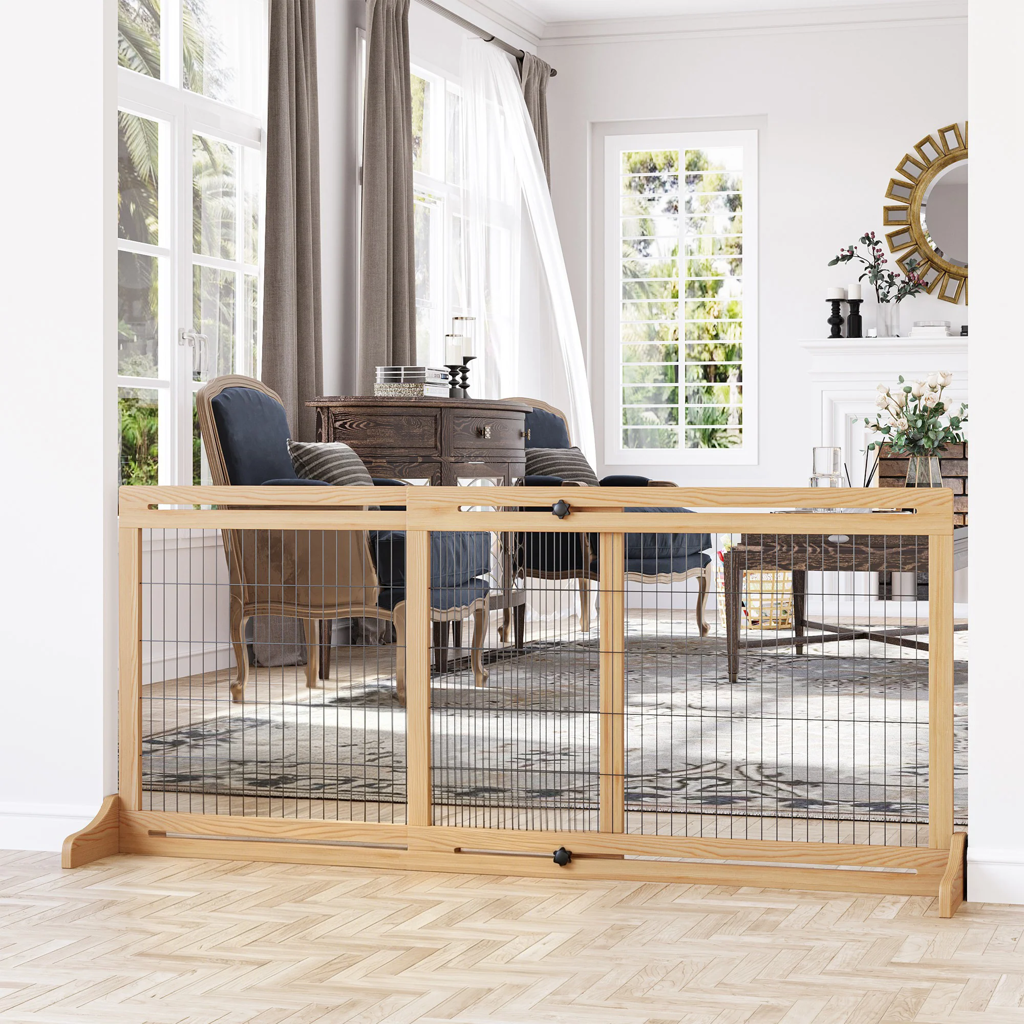 Pawhut Barrera Seguridad Perros De Madera Extensible 104-180 Cm Puerta Escalera - Image 2