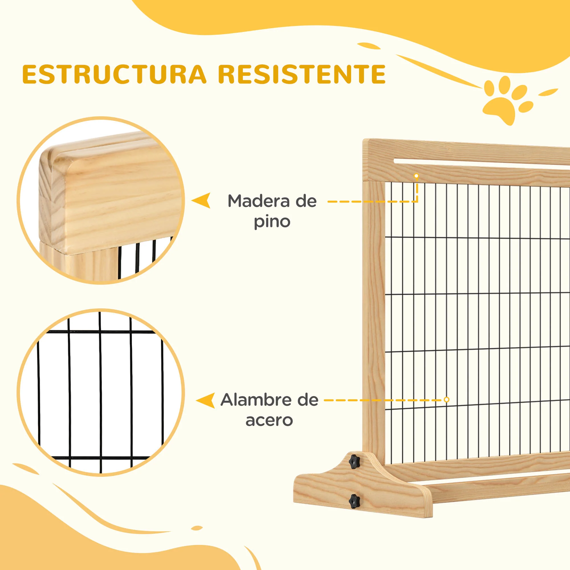 Pawhut Barrera Seguridad Perros De Madera Extensible 104-180 Cm Puerta Escalera - Image 6