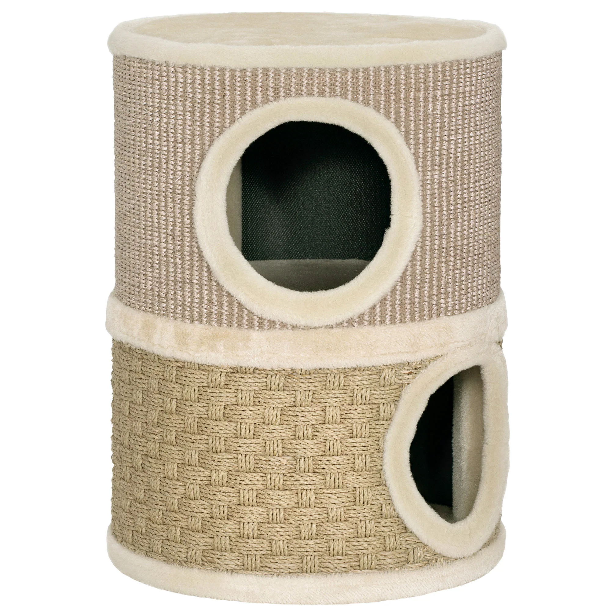 Pawhut Barril Rascador Para Gatos De 2 Niveles 49 Cm Con Cama Caqui Y Café