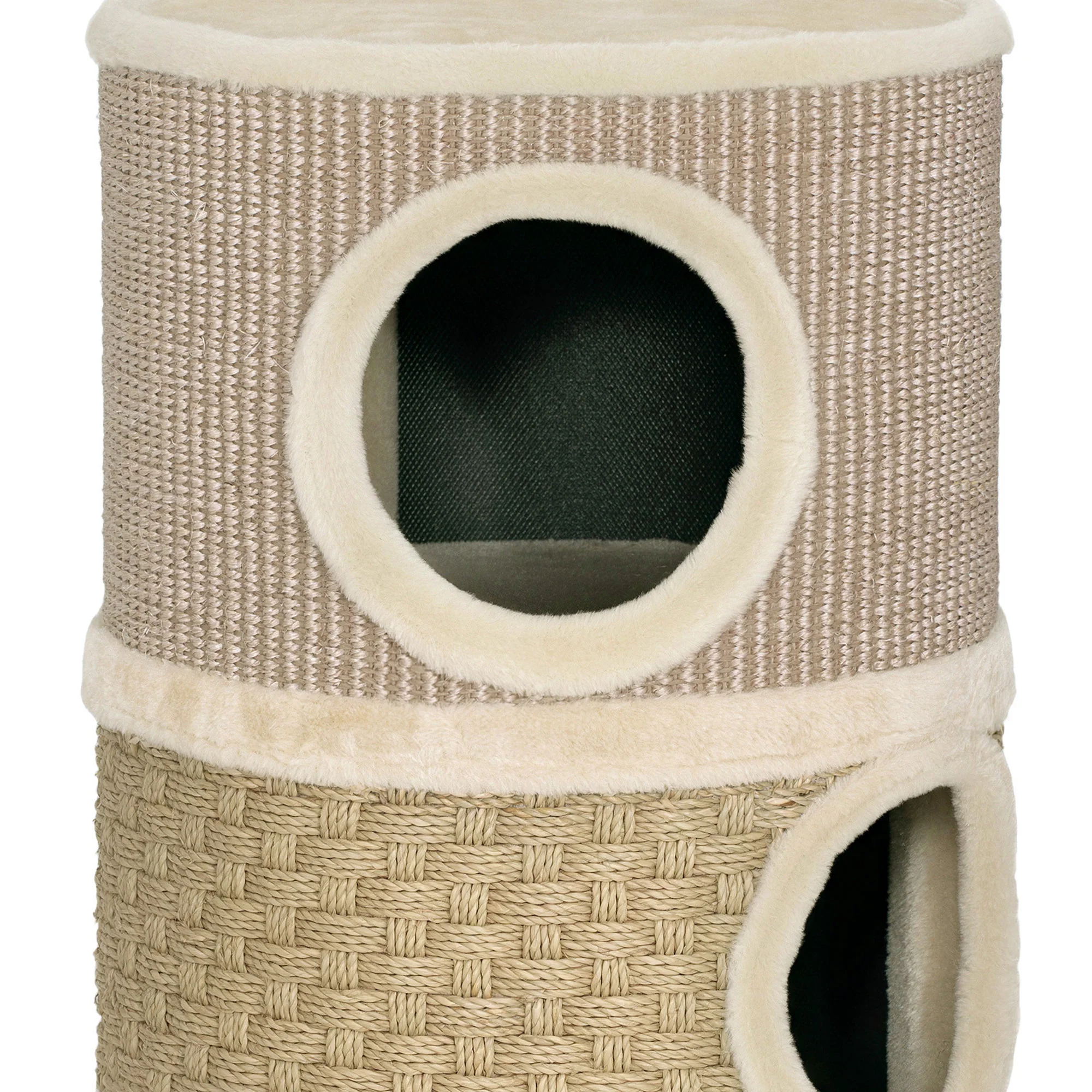 Pawhut Barril Rascador Para Gatos De 2 Niveles 49 Cm Con Cama Caqui Y Café - Image 4
