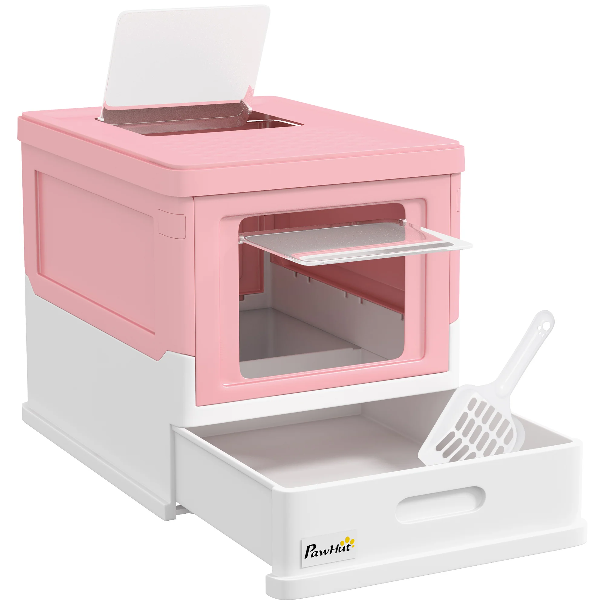 Pawhut Caja Arena Plegable Para Gatos Con Cubierta Desmontable 47,5x35,5x36,7 Cm
