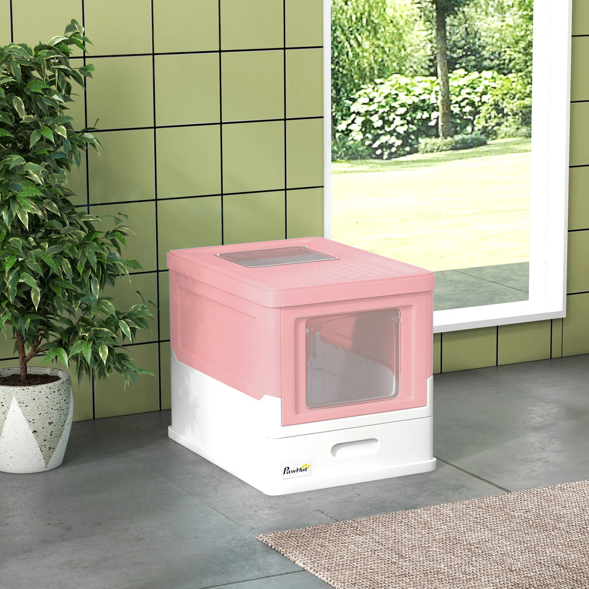 Pawhut Caja Arena Plegable Para Gatos Con Cubierta Desmontable 47,5x35,5x36,7 Cm - Image 2