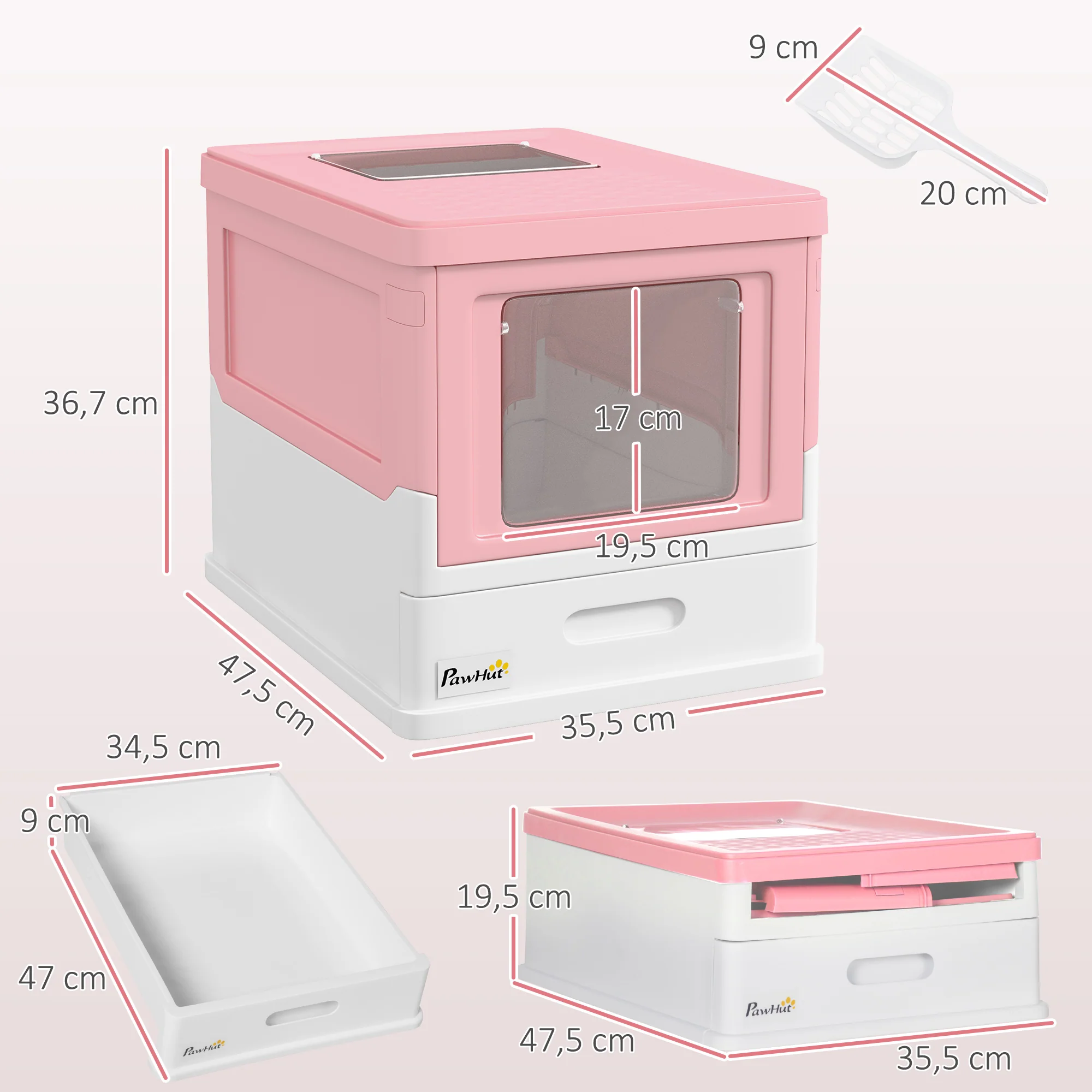 Pawhut Caja Arena Plegable Para Gatos Con Cubierta Desmontable 47,5x35,5x36,7 Cm - Image 3