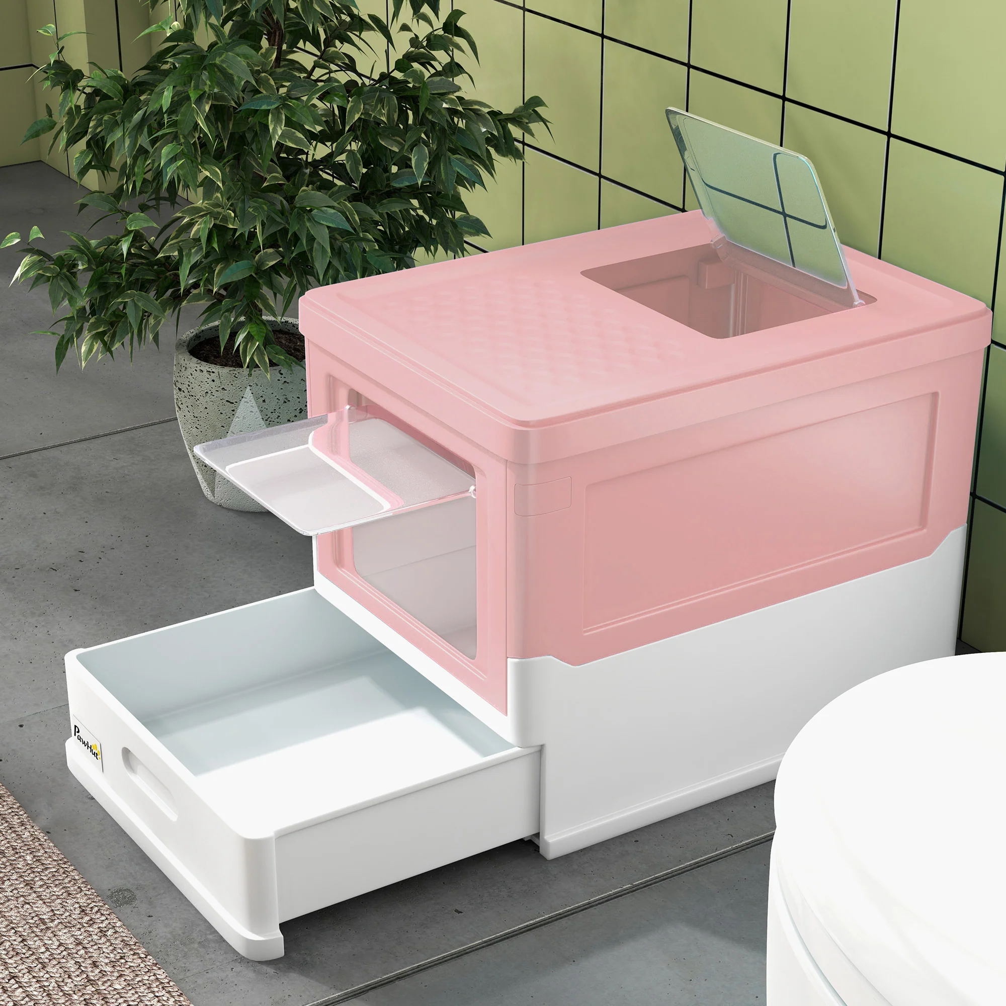 Pawhut Caja Arena Plegable Para Gatos Con Cubierta Desmontable 47,5x35,5x36,7 Cm - Image 4