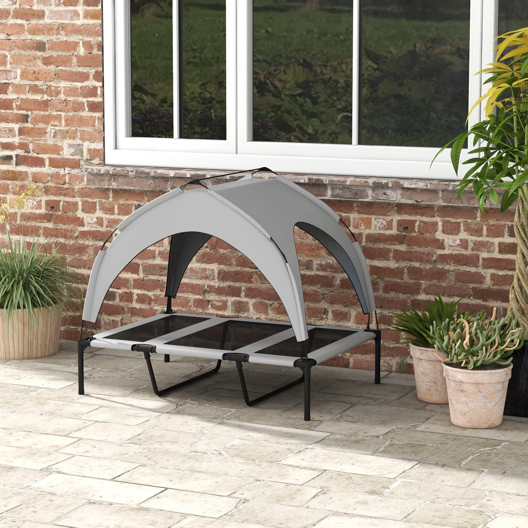 Pawhut Cama Elevada Para Perros Grandes Con Toldo 106x76x94 Cm Gris Claro - Image 2