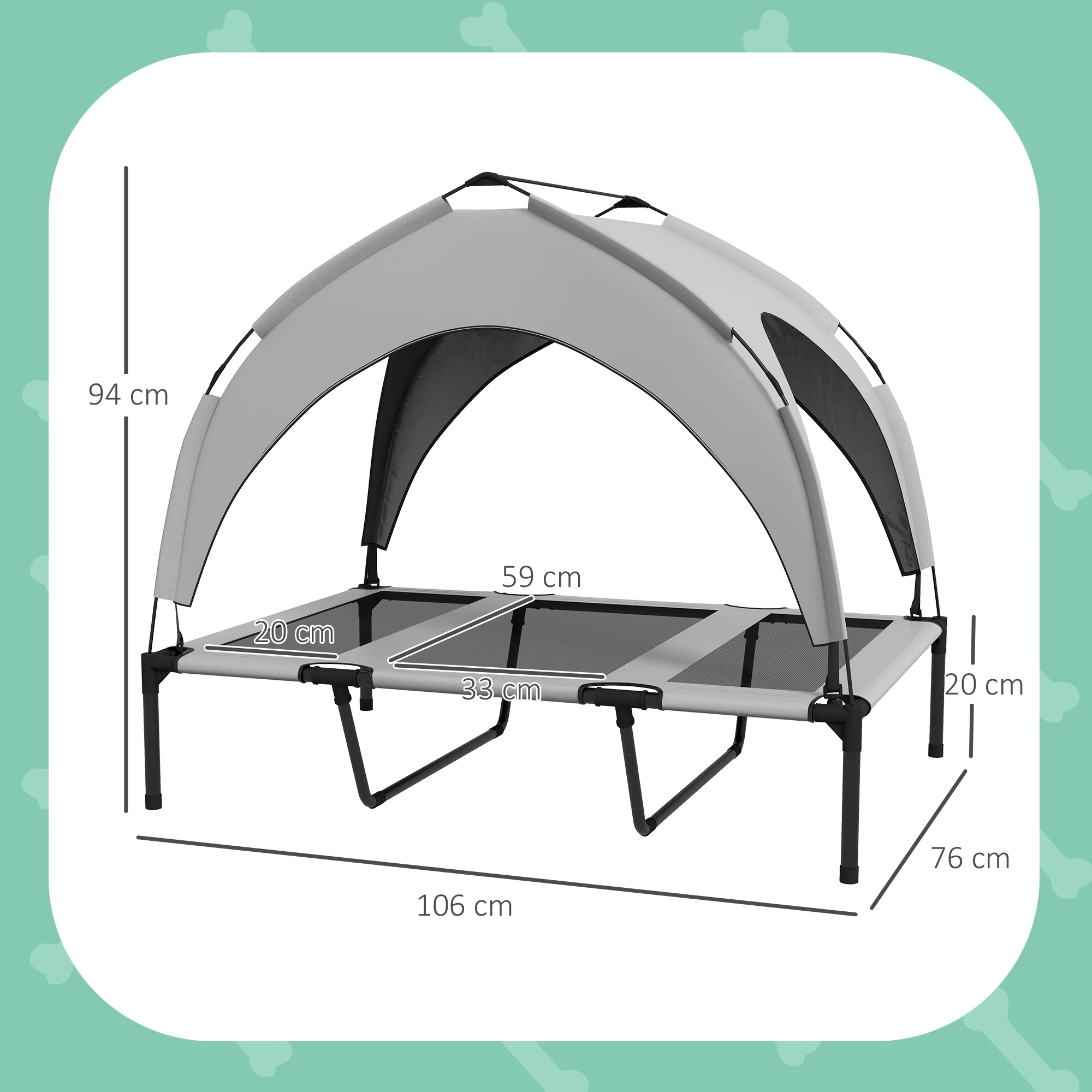 Pawhut Cama Elevada Para Perros Grandes Con Toldo 106x76x94 Cm Gris Claro - Image 3