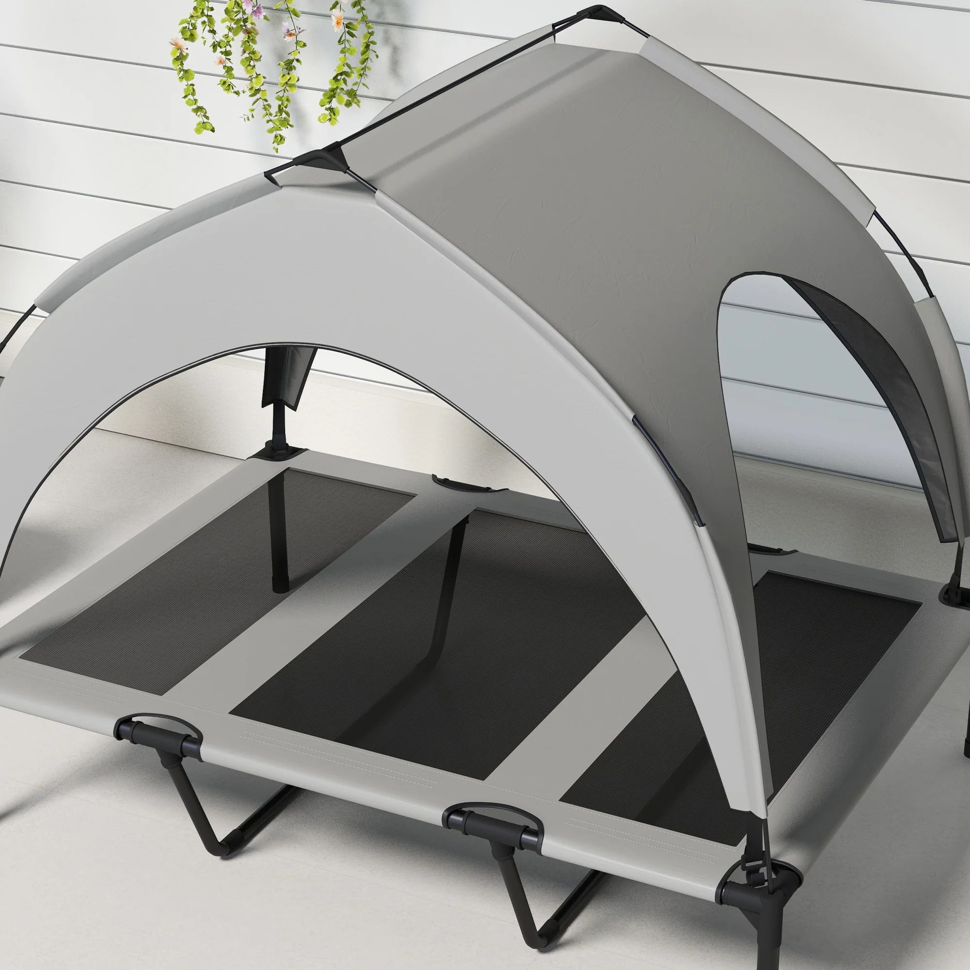 Pawhut Cama Elevada Para Perros Grandes Con Toldo 106x76x94 Cm Gris Claro - Image 4