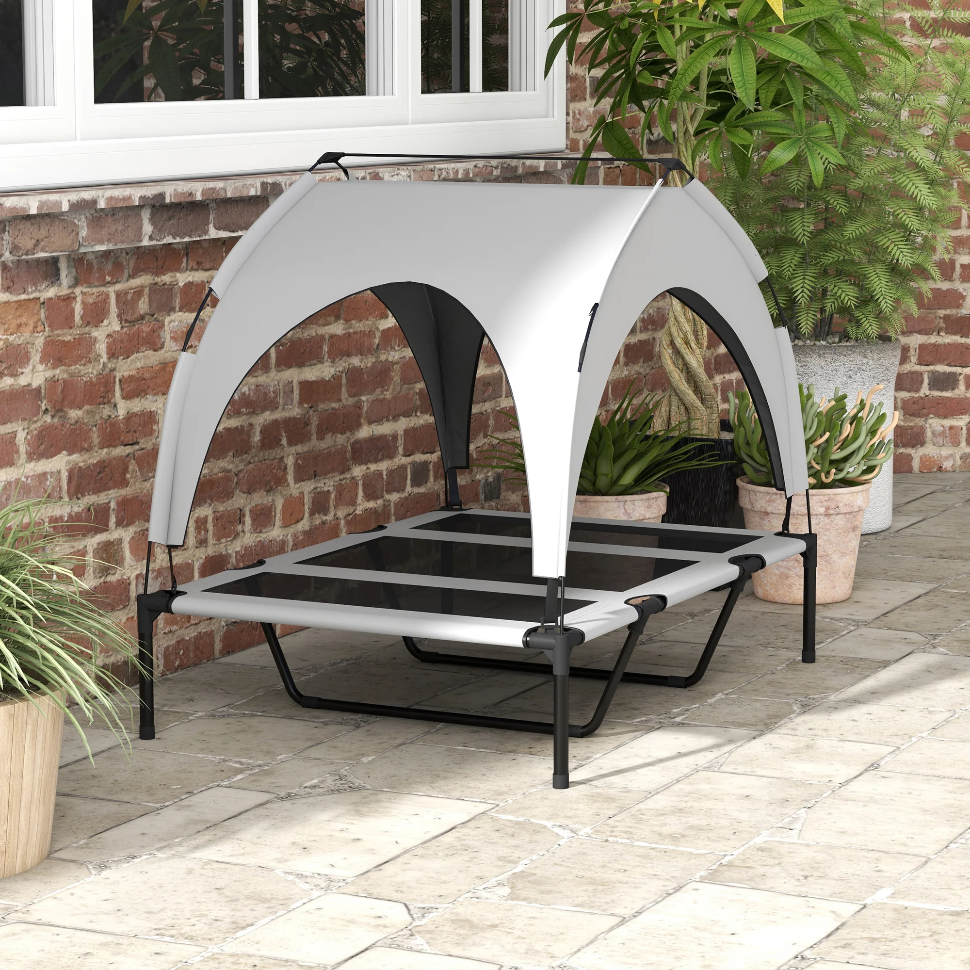 Pawhut Cama Elevada Para Perros Grandes Con Toldo 106x76x94 Cm Gris Claro - Image 5