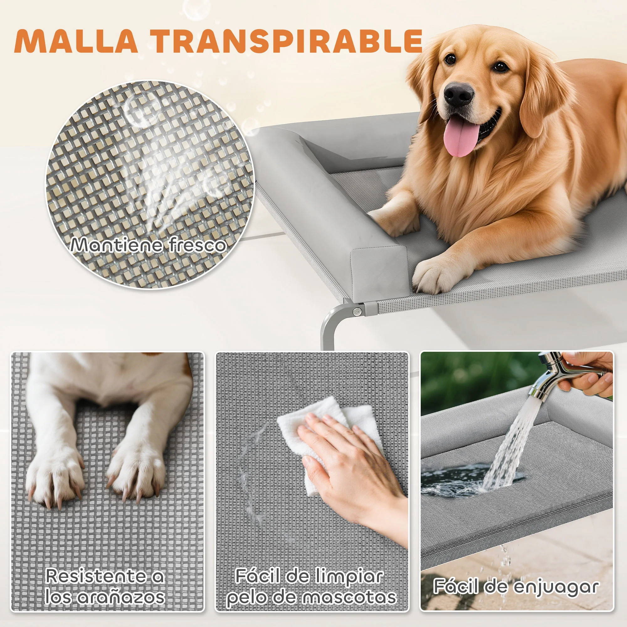 Pawhut Cama Elevada Para Perros Transpirable Con Refuerzos Extraíbles Gris Claro - Image 6