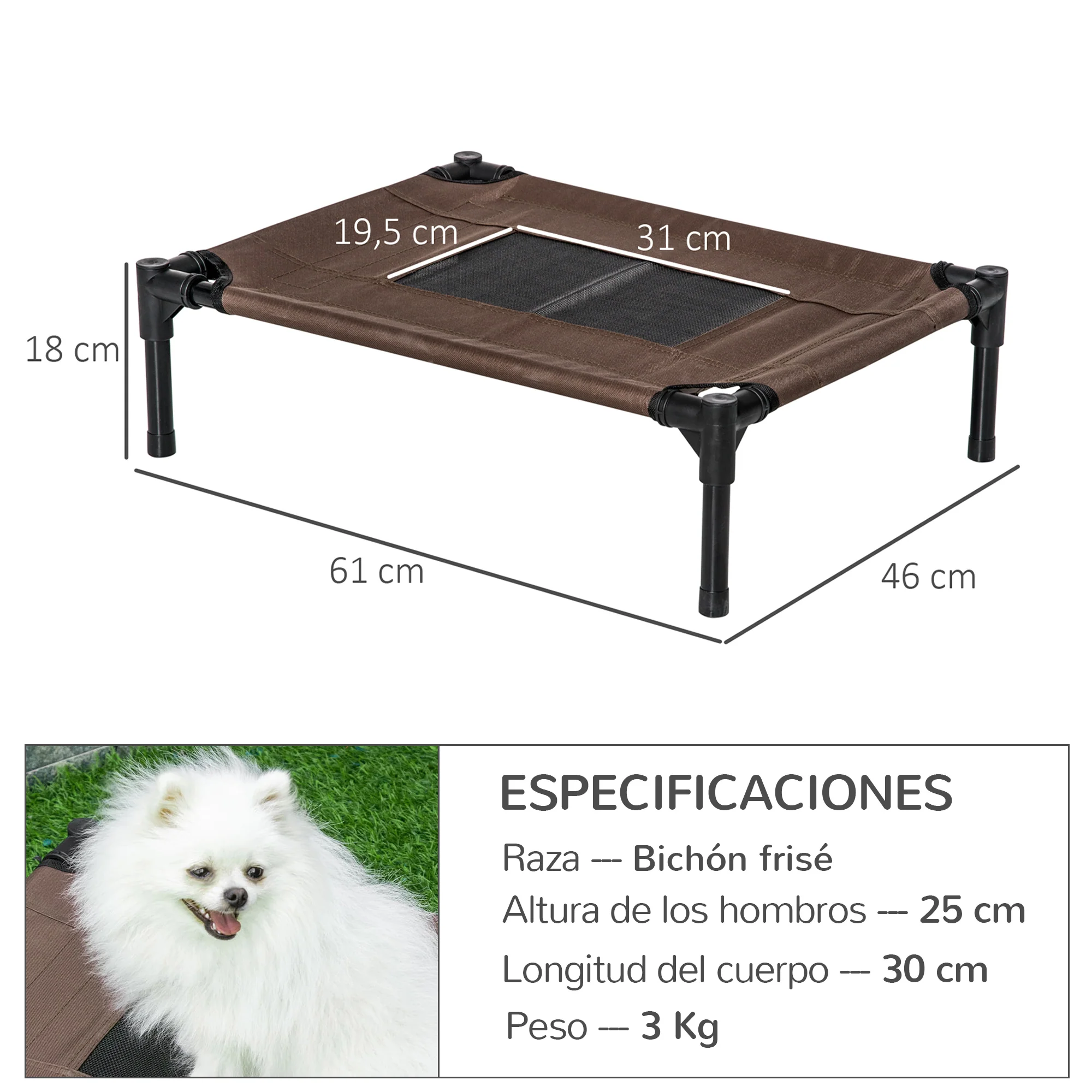 Pawhut Cama Elevada Perros Con Malla Transpirable Tela Oxford 61x46x18 Cm Marrón - Image 3