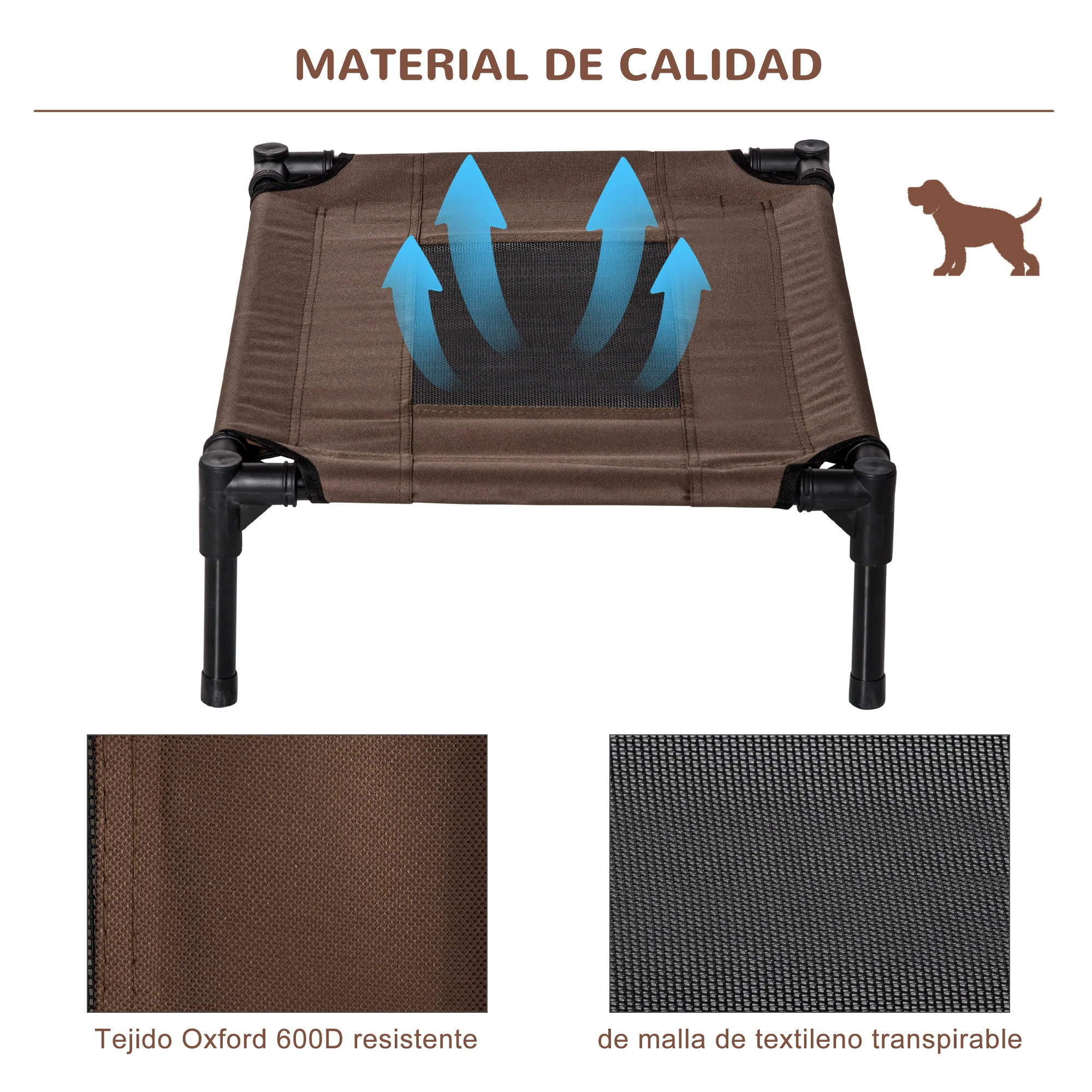 Pawhut Cama Elevada Perros Con Malla Transpirable Tela Oxford 61x46x18 Cm Marrón - Image 6