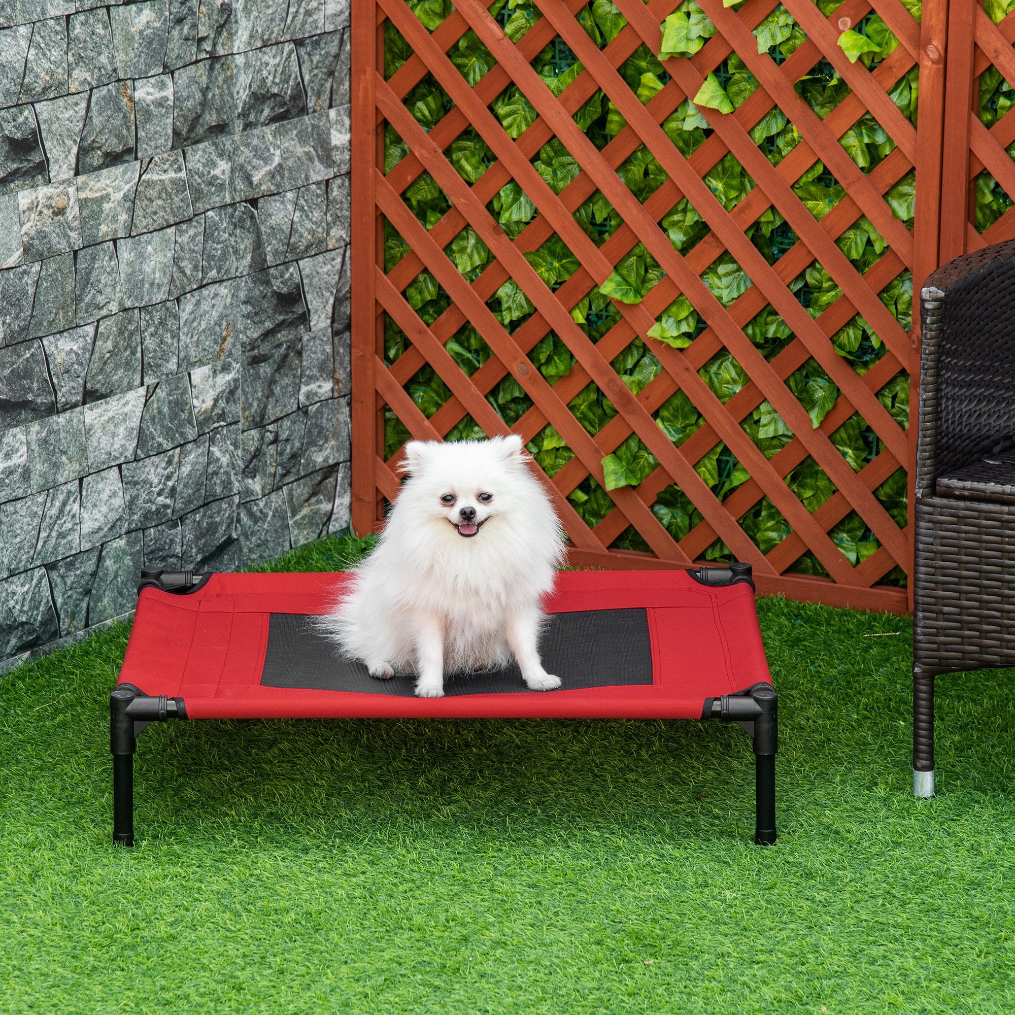 Pawhut Cama Elevada Perros Con Malla Transpirable Tela Oxford 76x61x18 Cm Rojo - Image 2