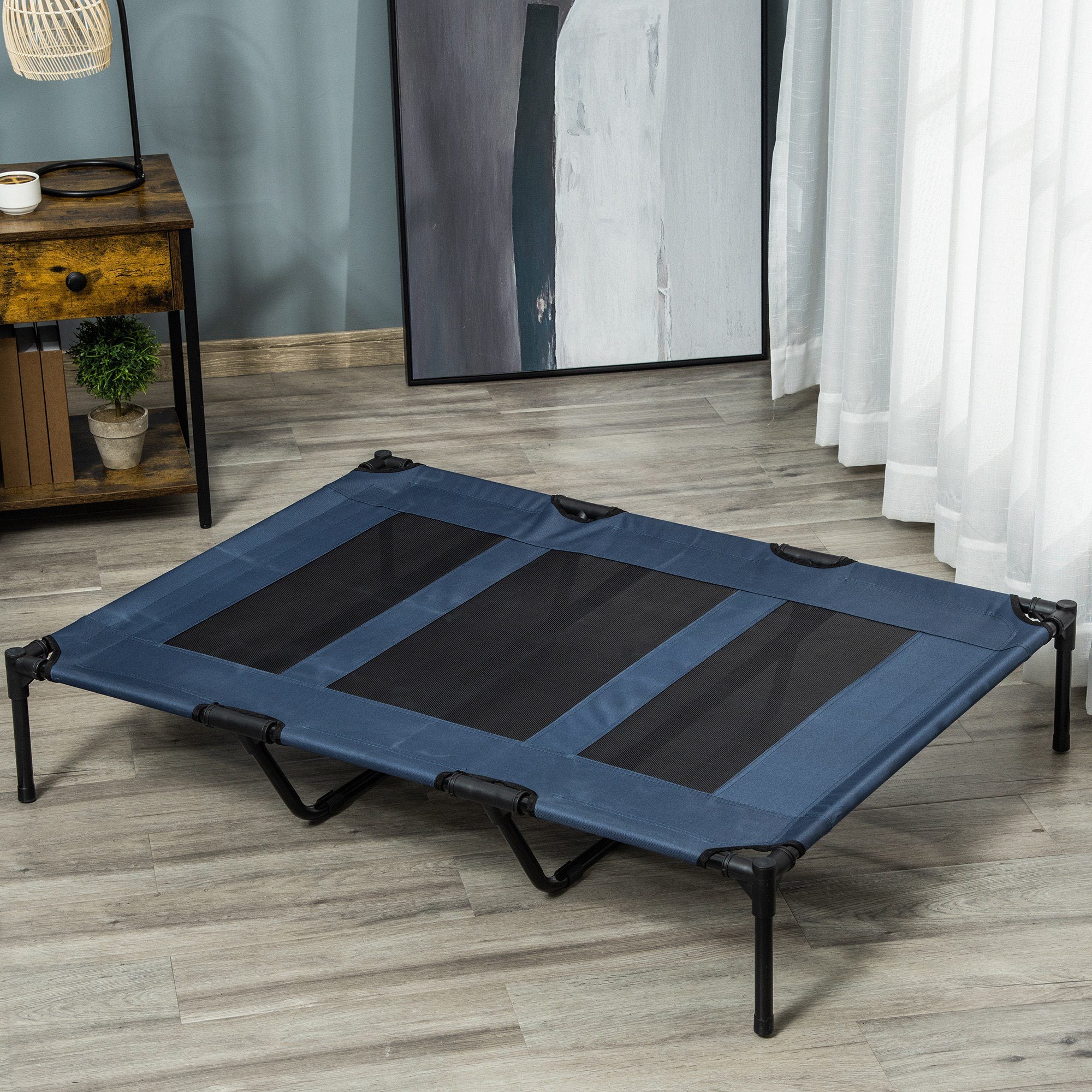 Pawhut Cama Elevada Perros Transpirable Interiores Exteriores 122x92x23 Cm Azul - Image 2