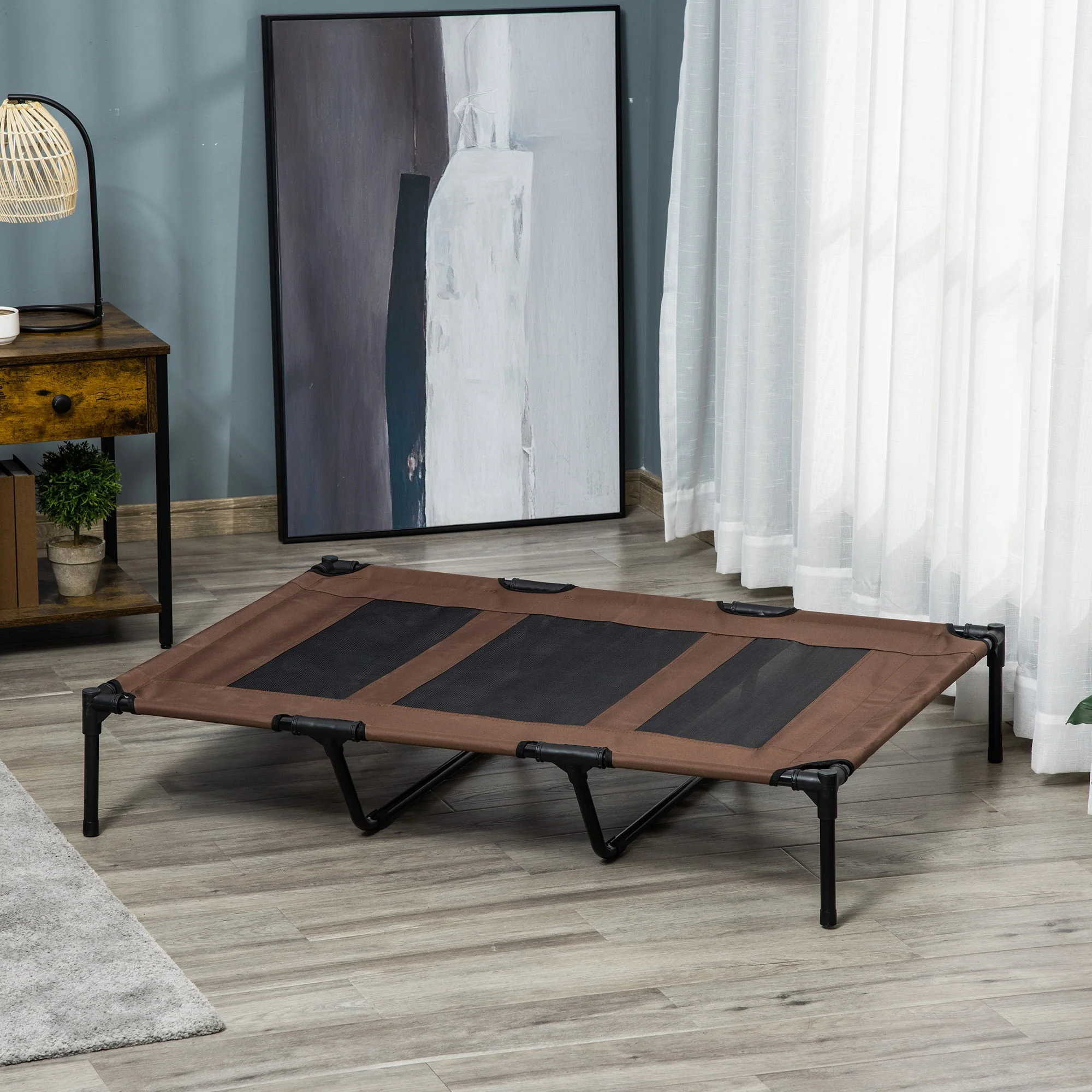 Pawhut Cama Elevada Perros Transpirable Interiores Exteriores 122x92x23 Cm Café - Image 2