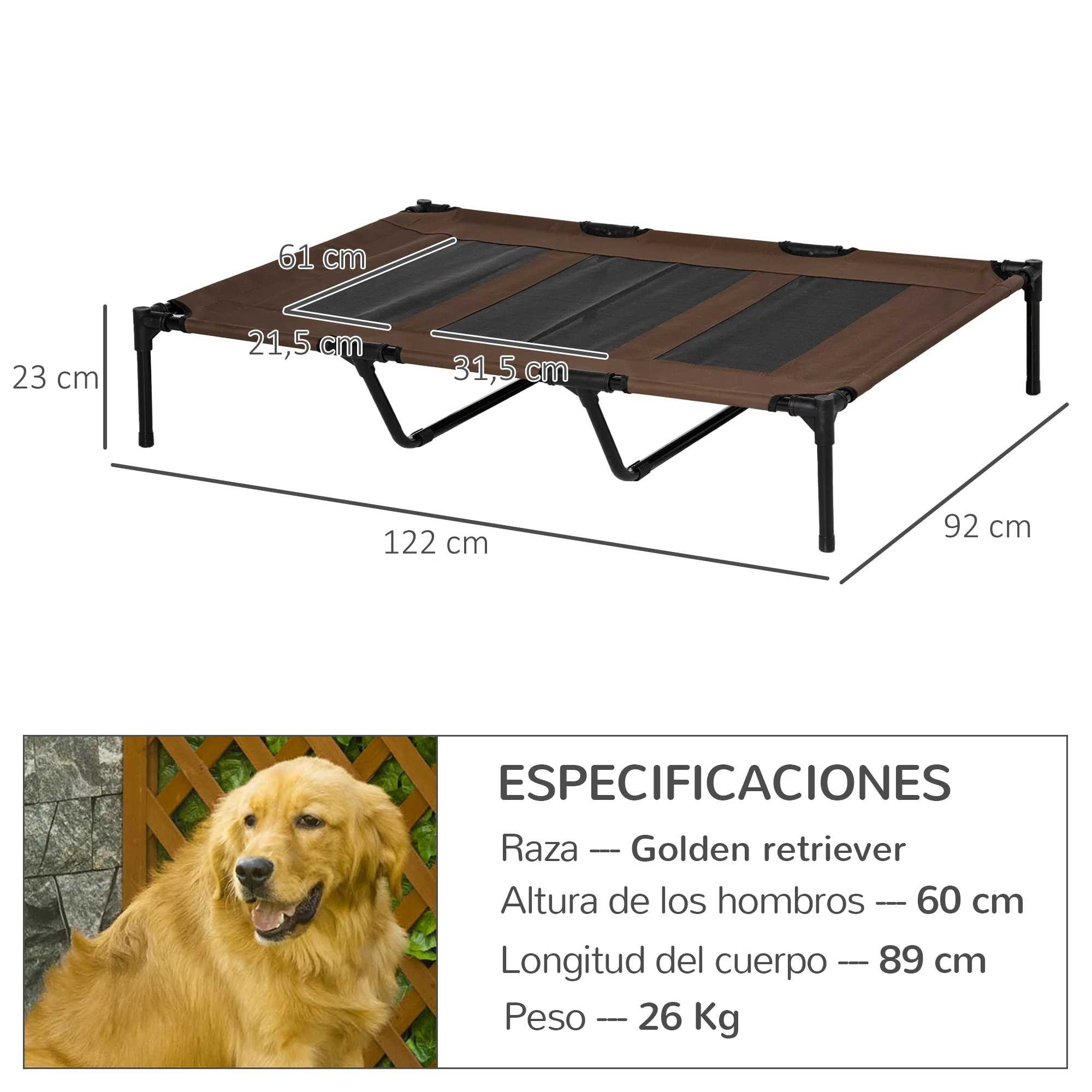 Pawhut Cama Elevada Perros Transpirable Interiores Exteriores 122x92x23 Cm Café - Image 3
