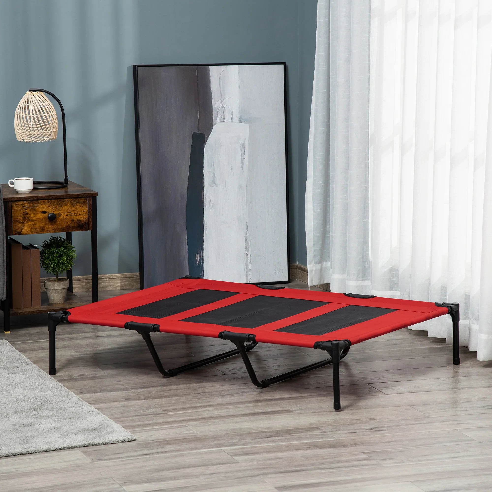 Pawhut Cama Elevada Perros Transpirable Interiores Exteriores 122x92x23 Cm Rojo - Image 2