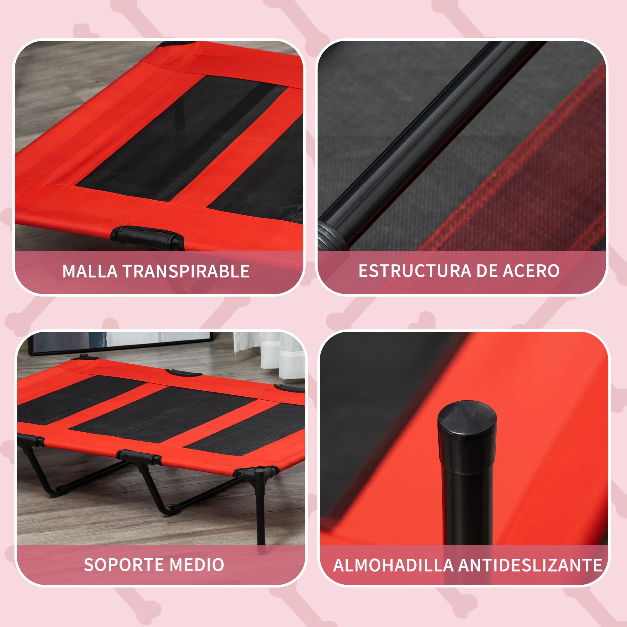Pawhut Cama Elevada Perros Transpirable Interiores Exteriores 122x92x23 Cm Rojo - Image 6