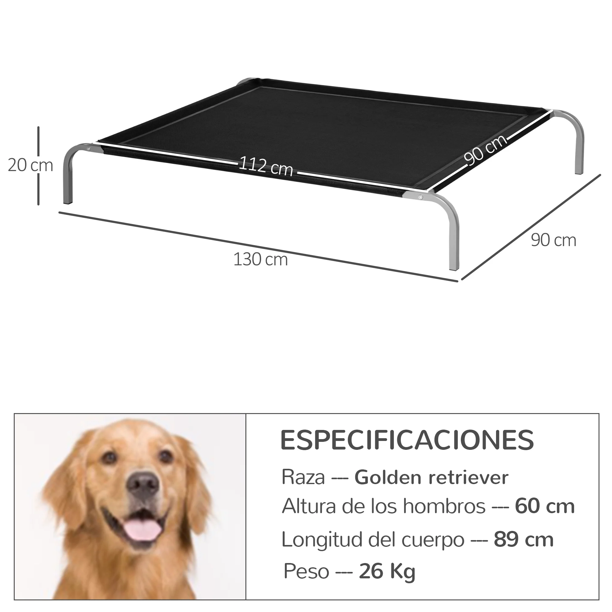 Pawhut Cama Elevada Perros Transpirable Para Interiores Y Exterior 130x90x20 Cm - Image 3