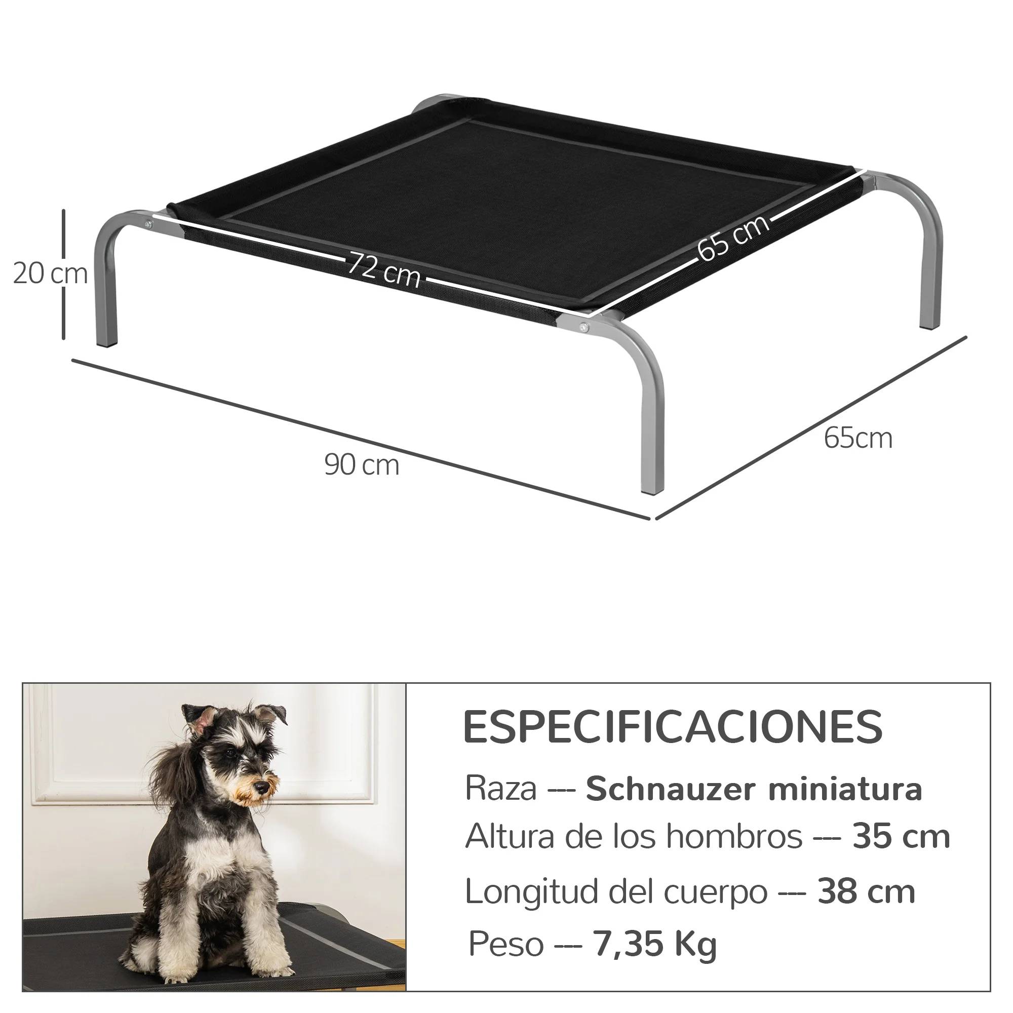 Pawhut Cama Elevada Perros Transpirable Para Interiores Y Exterior 90x65x20 Cm - Image 3