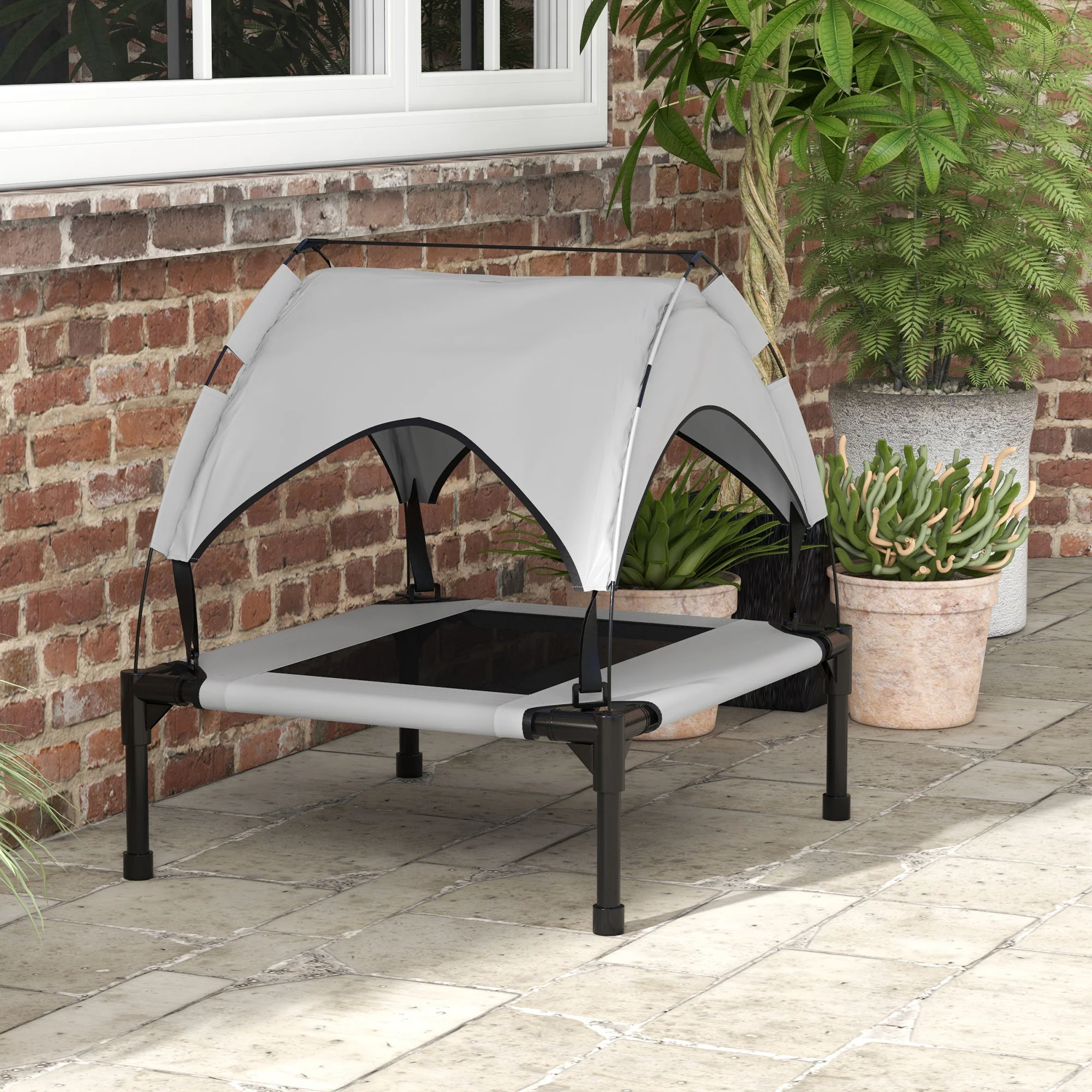 Pawhut Cama Para Perros Elevada Con Toldo Bolsa De Transporte 76x61x69,5 Cm Gris - Image 5