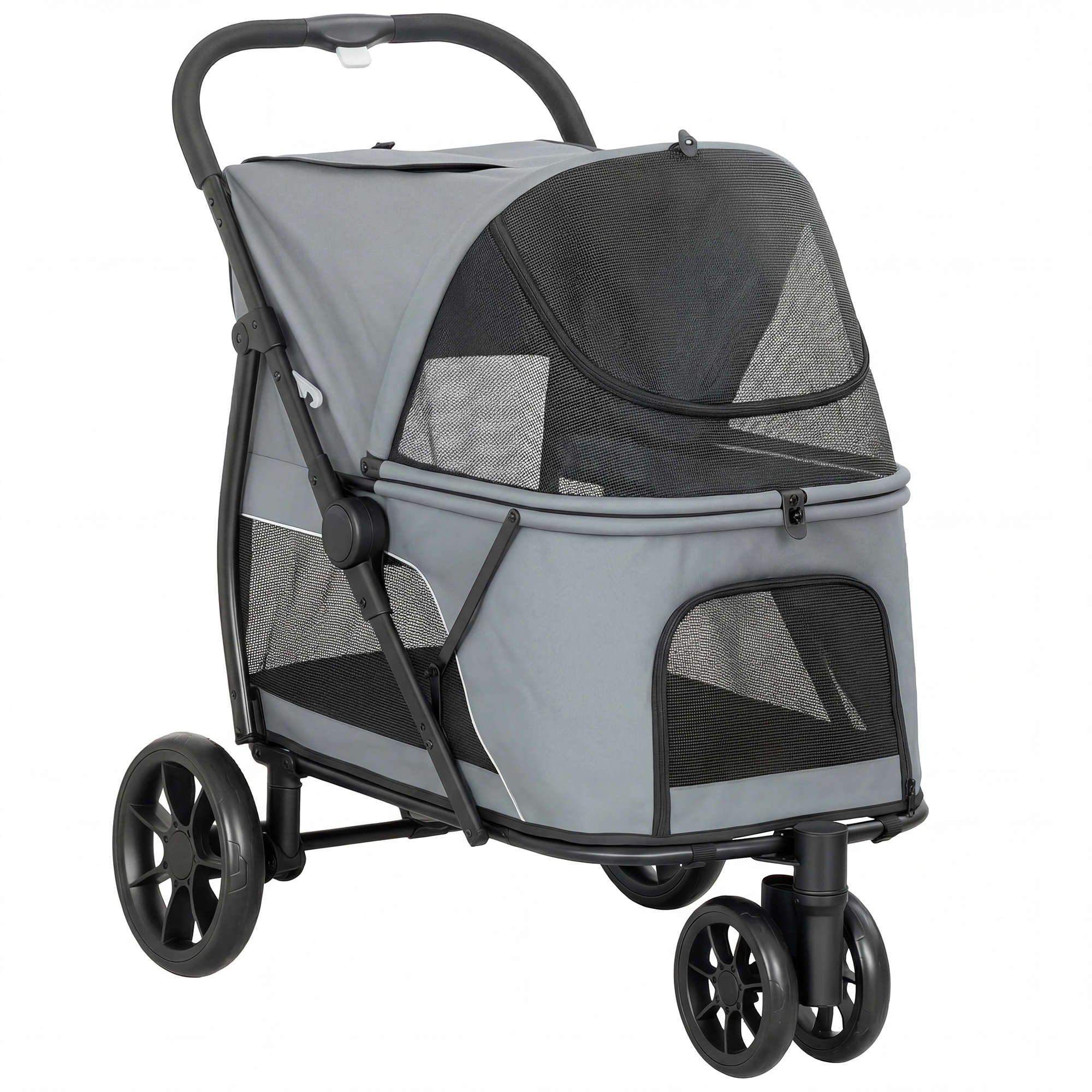 Pawhut Carrito Para Perros Medianos Plegable Con 3 Ruedas Cojín Lavable Gris