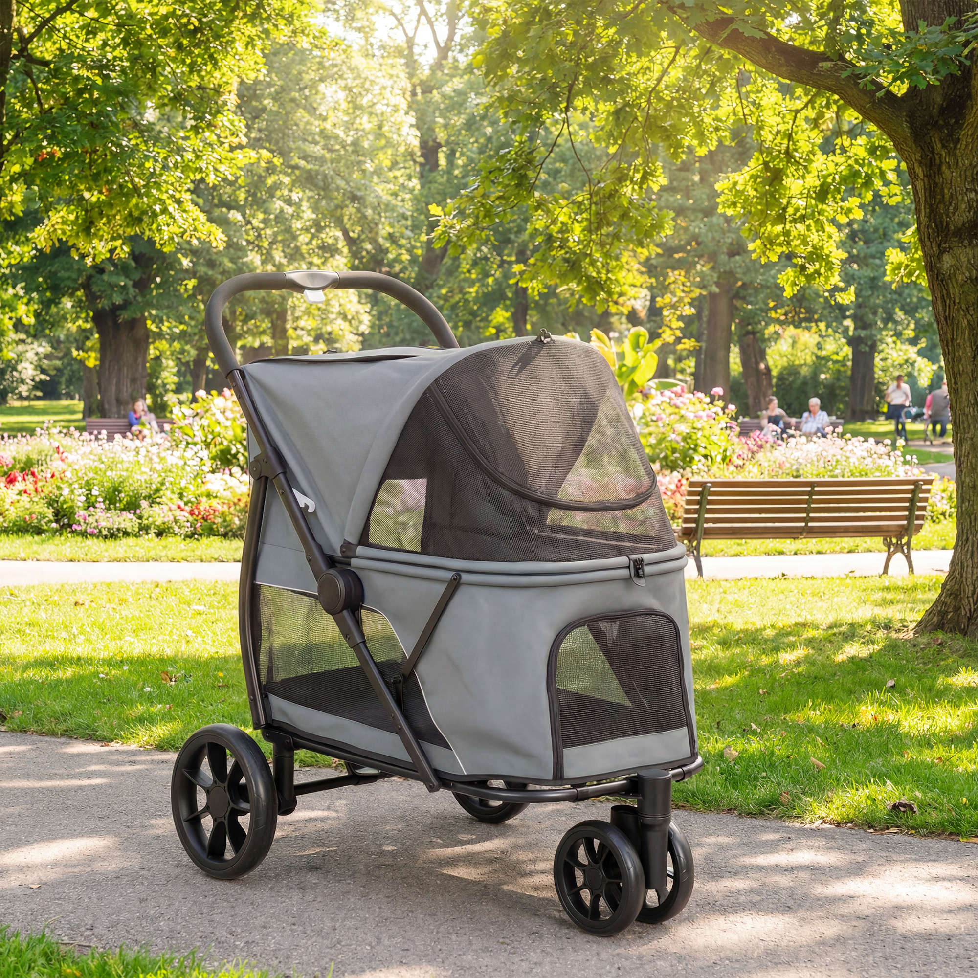 Pawhut Carrito Para Perros Medianos Plegable Con 3 Ruedas Cojín Lavable Gris - Image 2