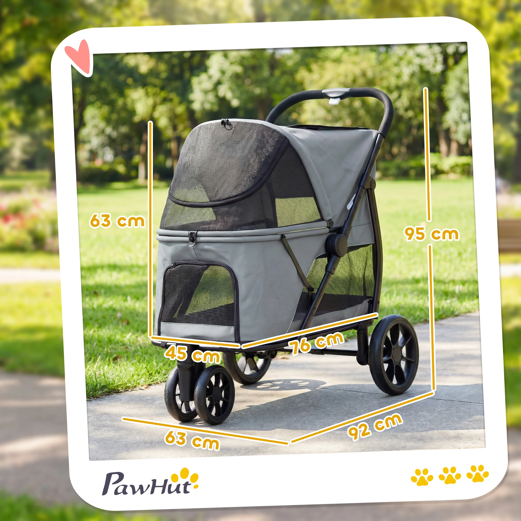 Pawhut Carrito Para Perros Medianos Plegable Con 3 Ruedas Cojín Lavable Gris - Image 3