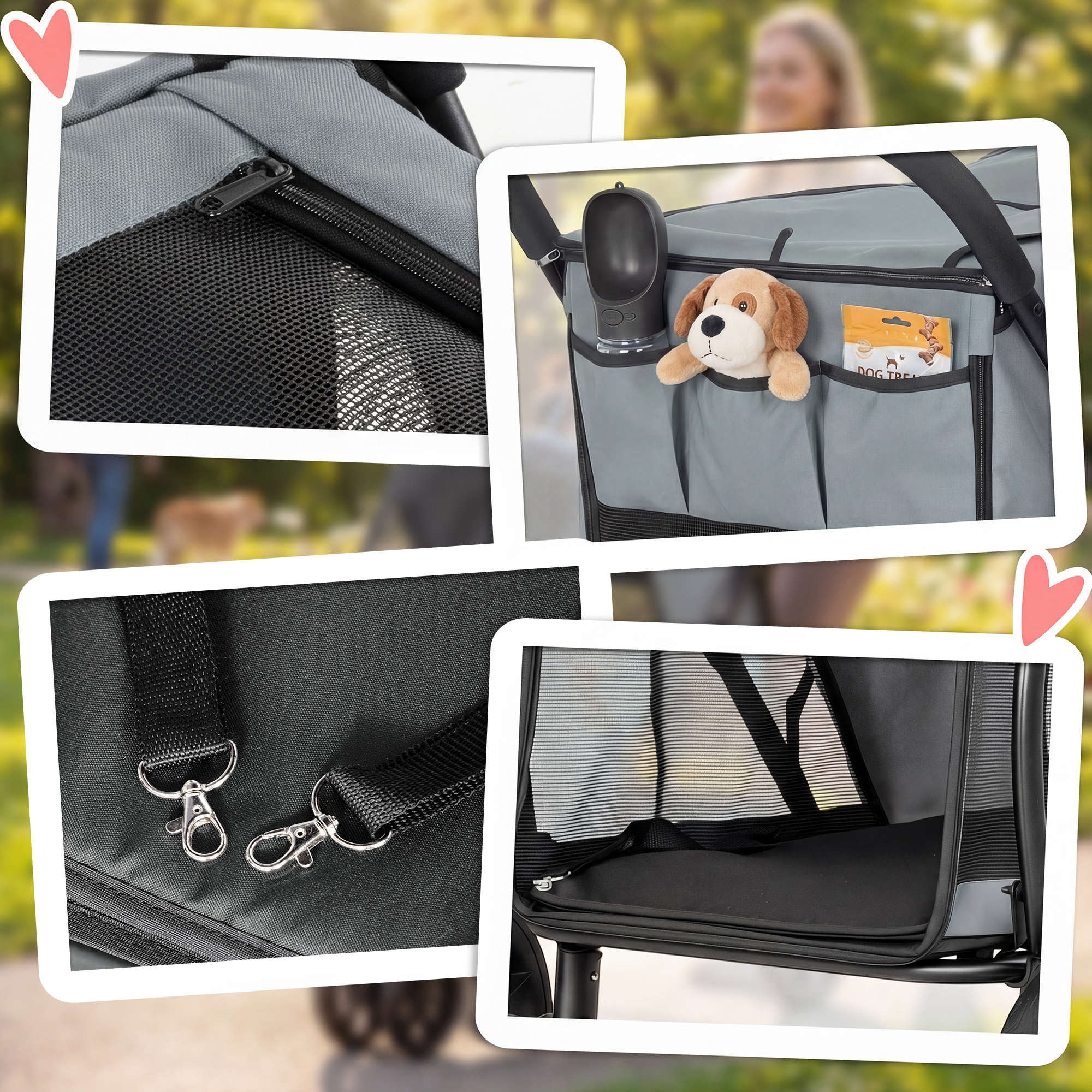 Pawhut Carrito Para Perros Medianos Plegable Con 3 Ruedas Cojín Lavable Gris - Image 4