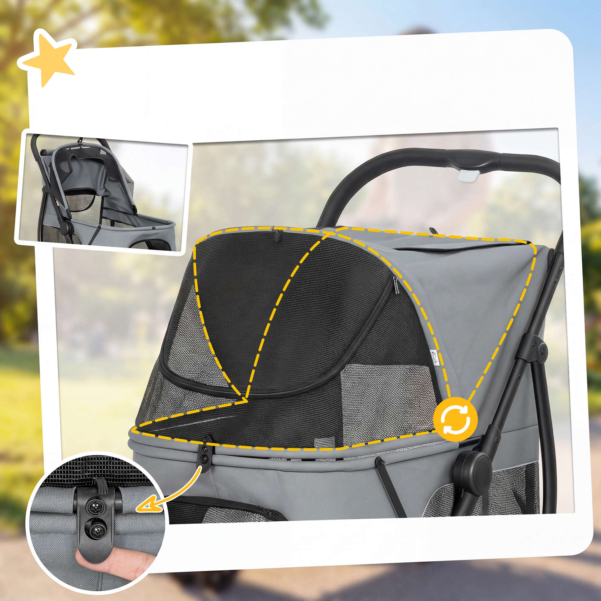Pawhut Carrito Para Perros Medianos Plegable Con 3 Ruedas Cojín Lavable Gris - Image 5