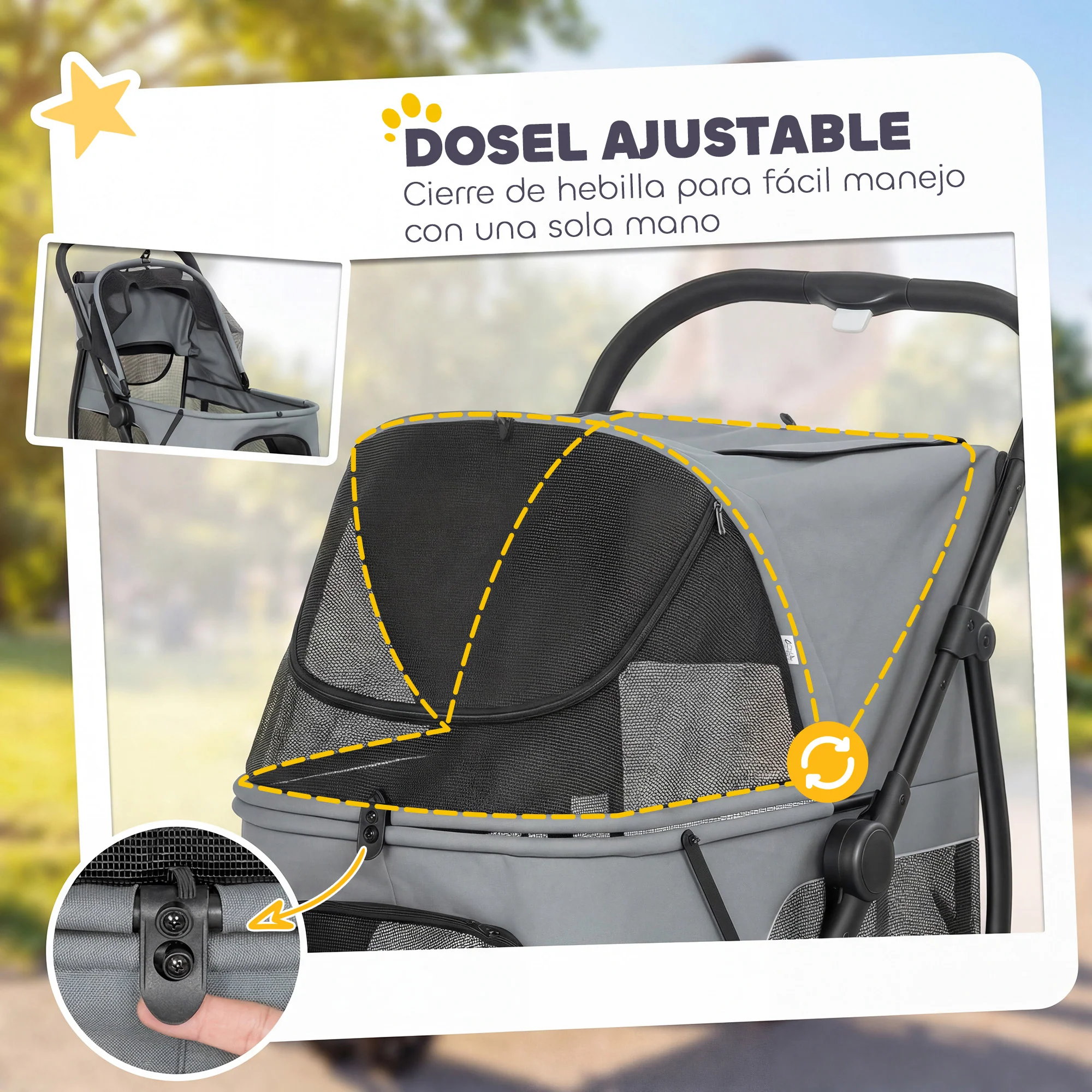 Pawhut Carrito Para Perros Medianos Plegable Con 3 Ruedas Cojín Lavable Gris - Image 6